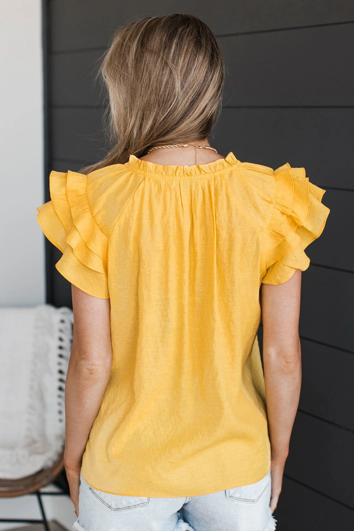 Statement Piece Ruffle Blouse- Yellow - Image 7