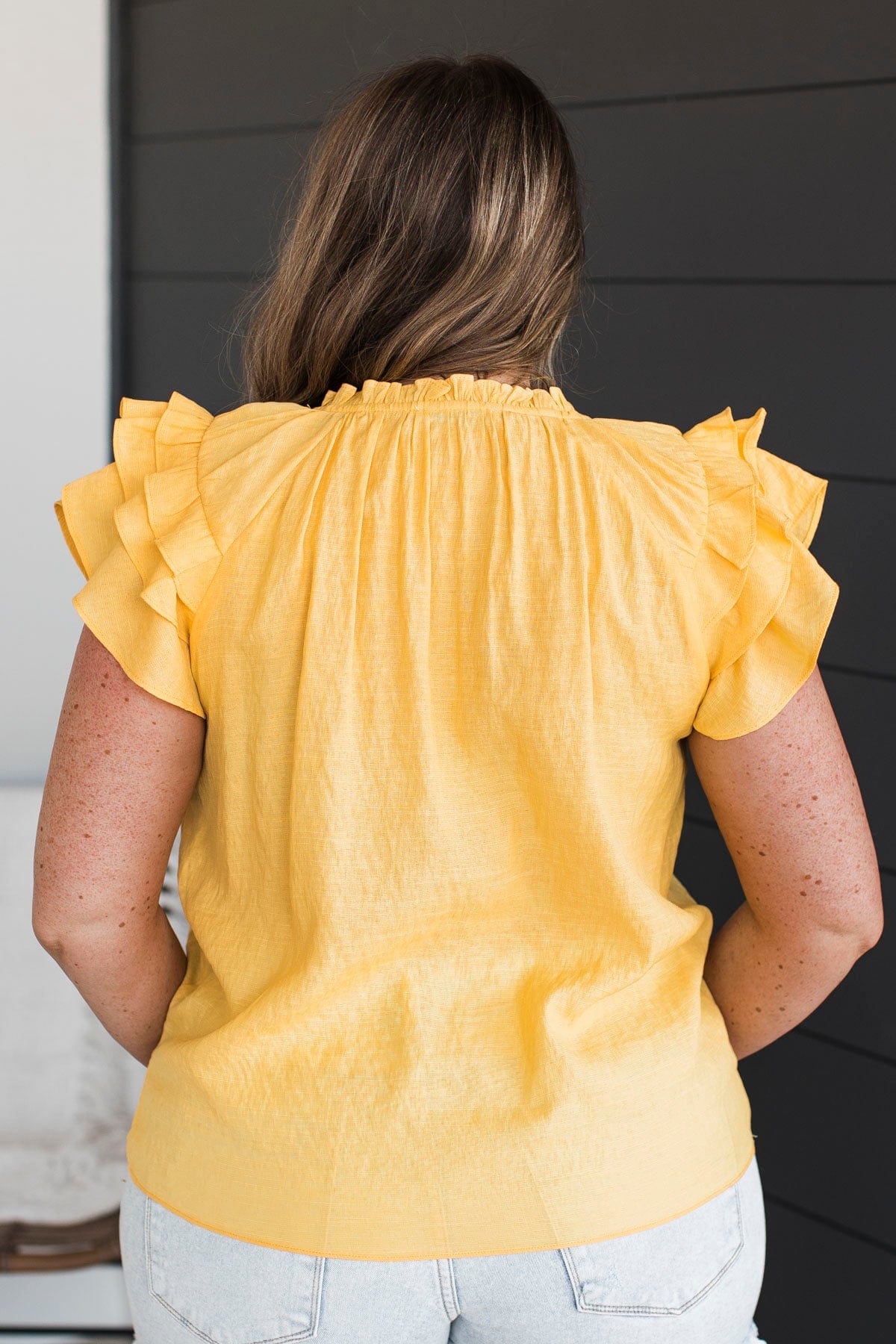 Statement Piece Ruffle Blouse- Yellow - Image 8