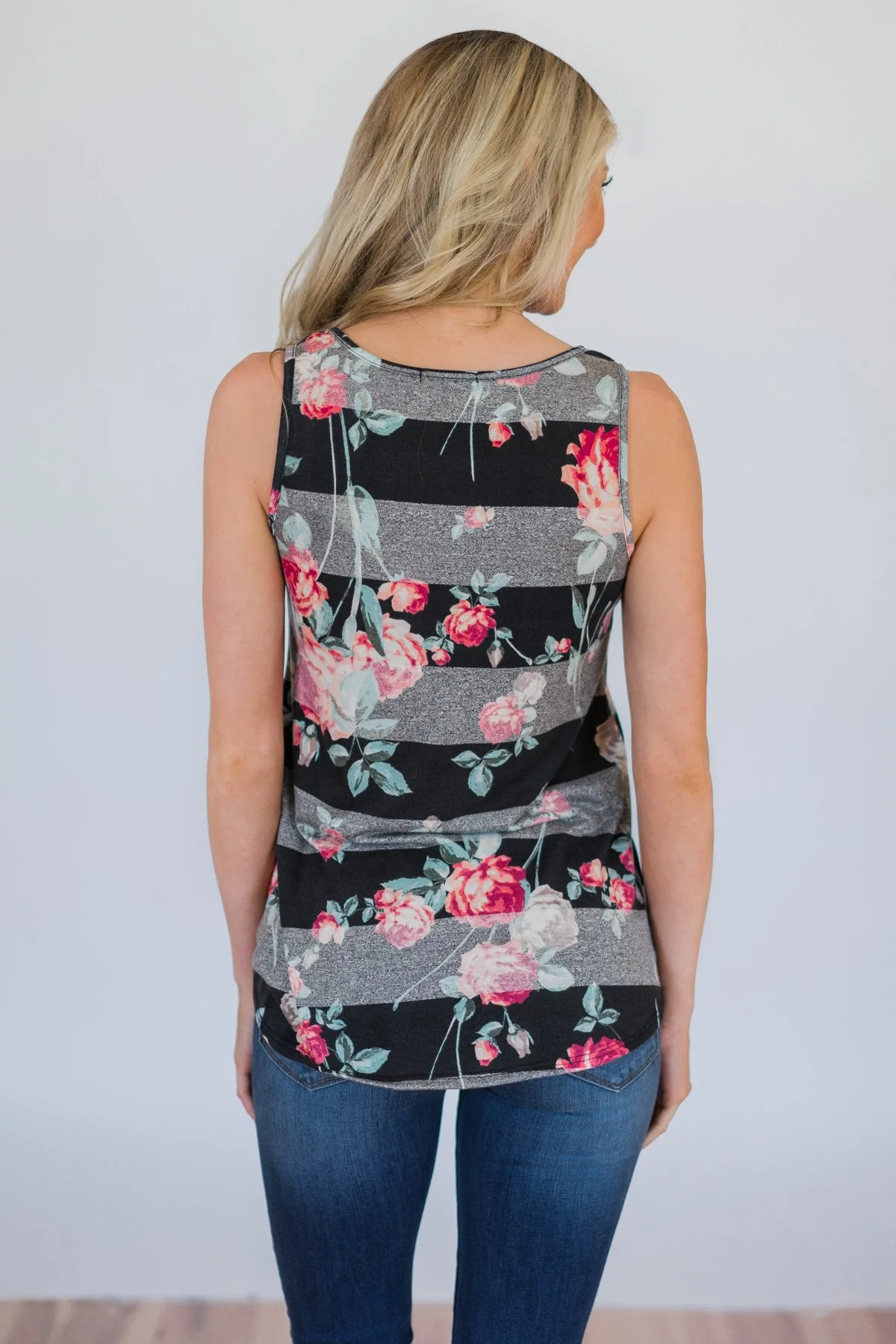 Stay A Little Longer Floral Tank Top- Black - Image 5