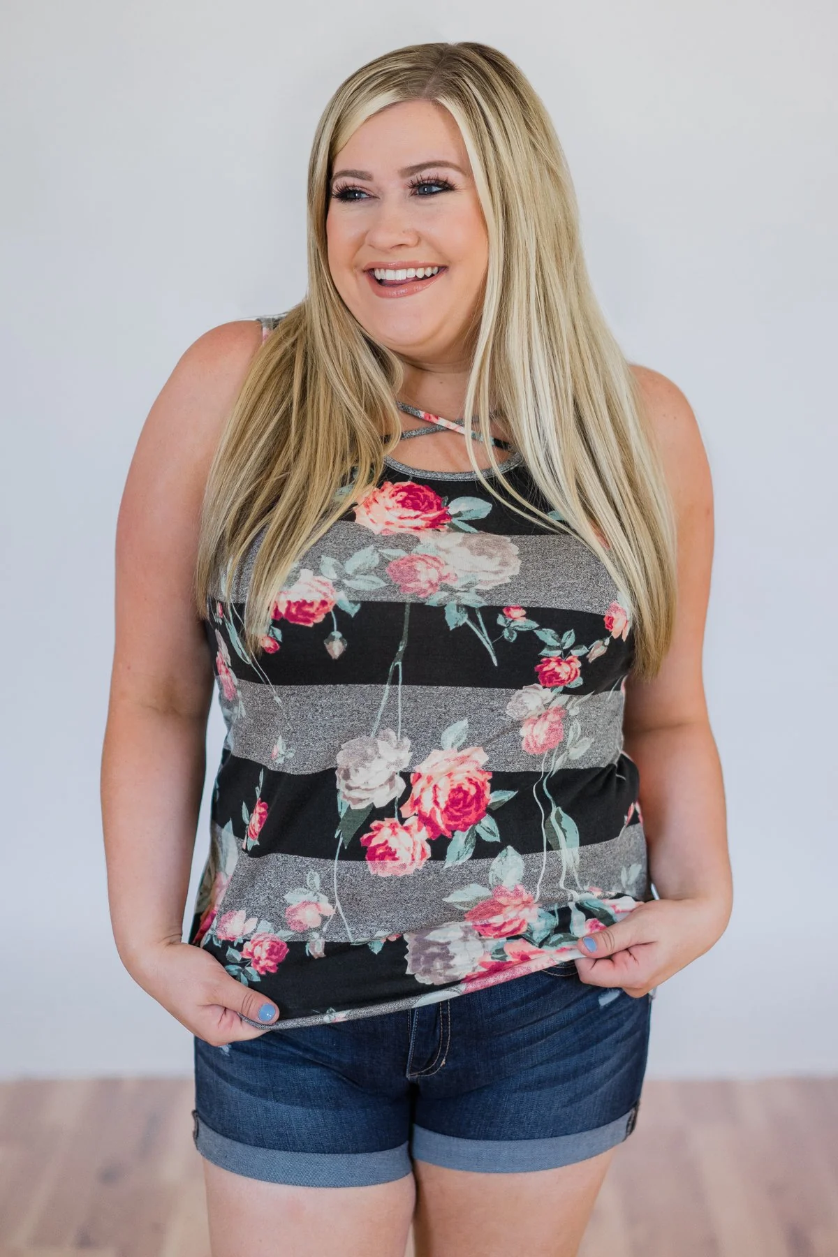 Stay A Little Longer Floral Tank Top- Black - Image 8