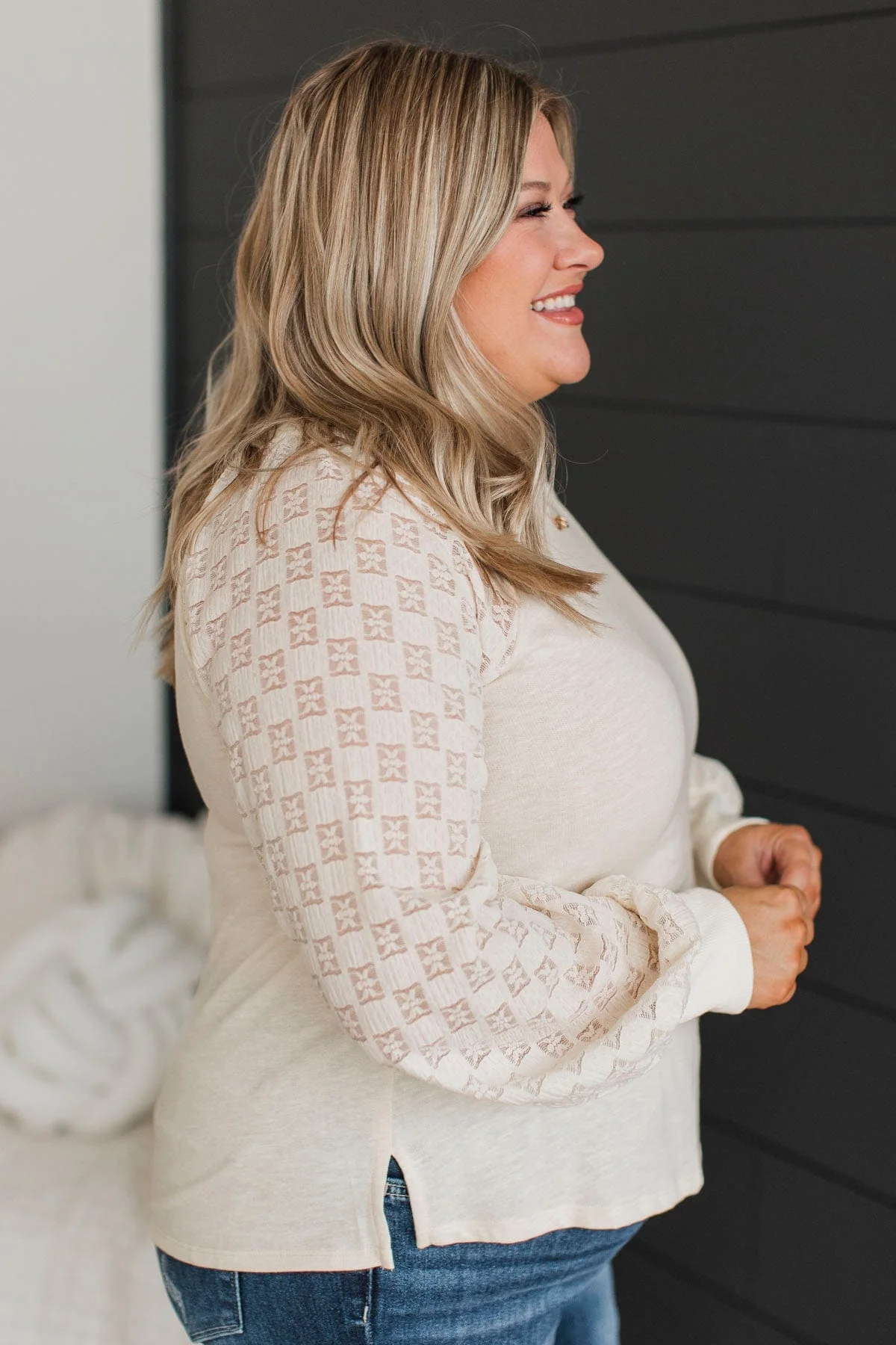 Stay Amazed Lace Sleeve Top- Cream - Image 5