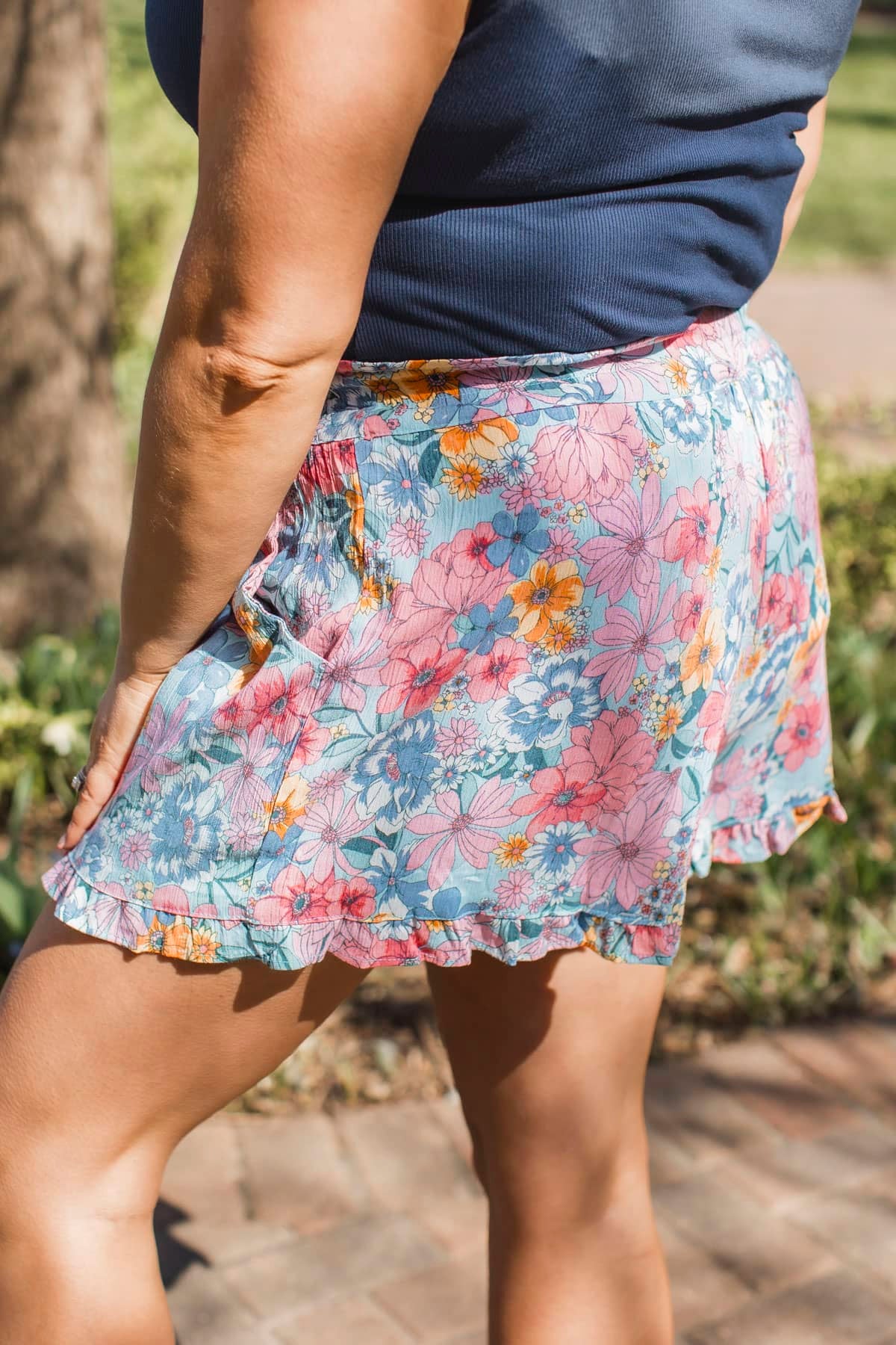 Stay Ambitious Smocked Floral Shorts- Dusty Teal & Mauve Pink - Image 5