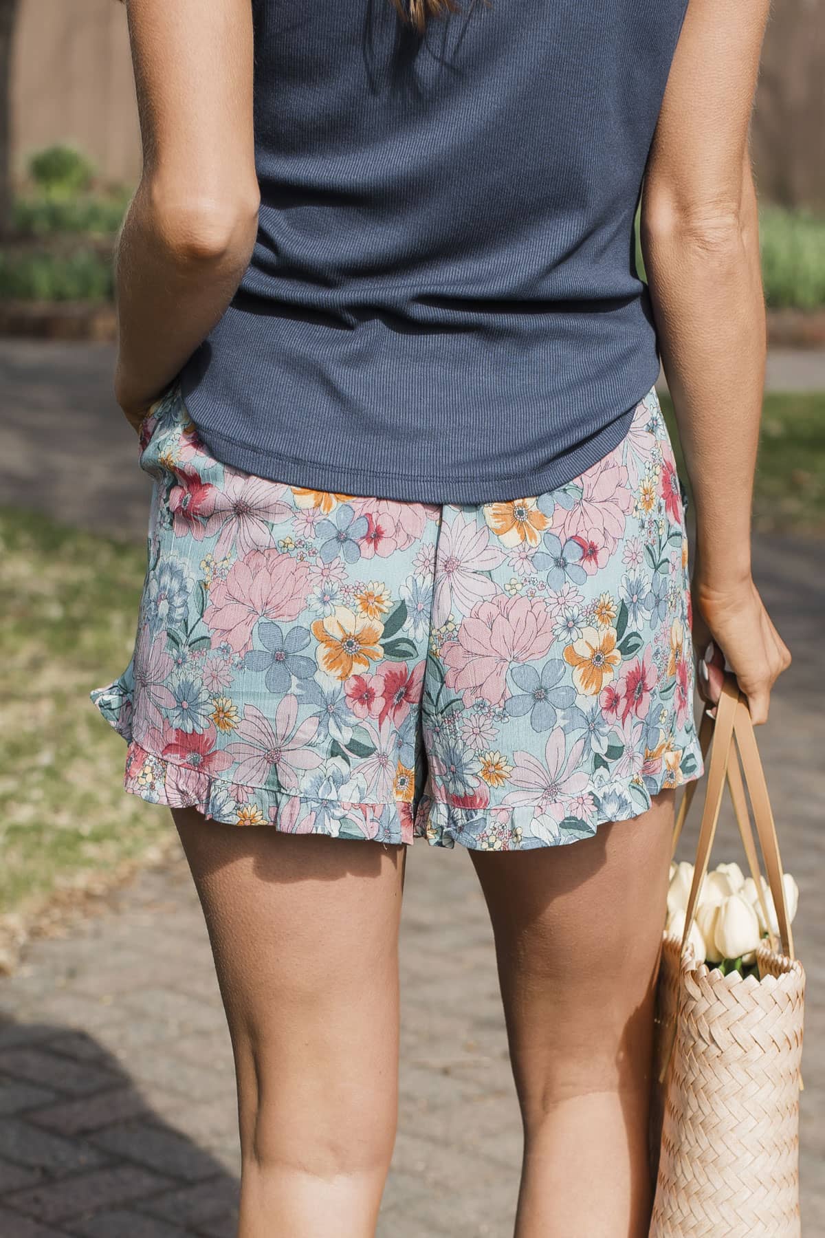 Stay Ambitious Smocked Floral Shorts- Dusty Teal & Mauve Pink - Image 6