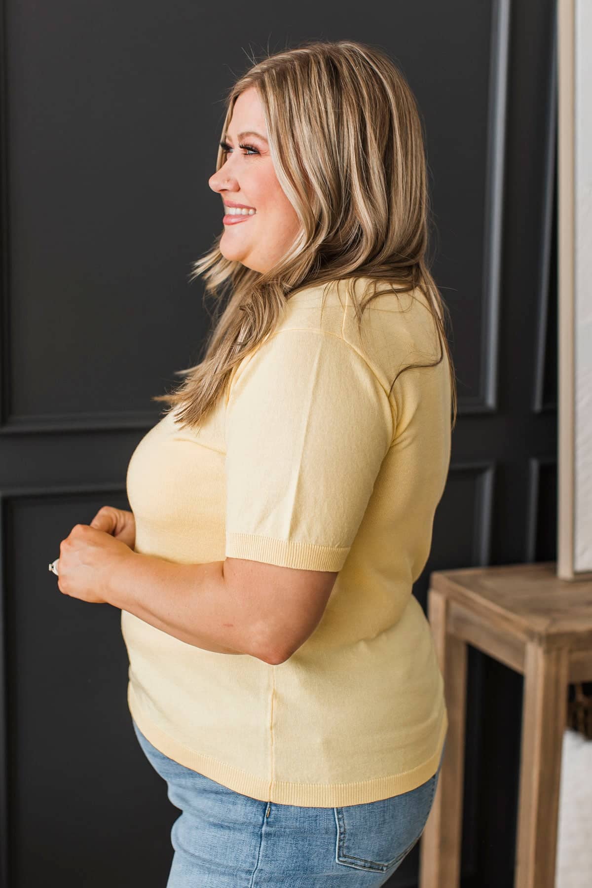 Stay Close Short Sleeve Sweater Top- Lemon - Image 6
