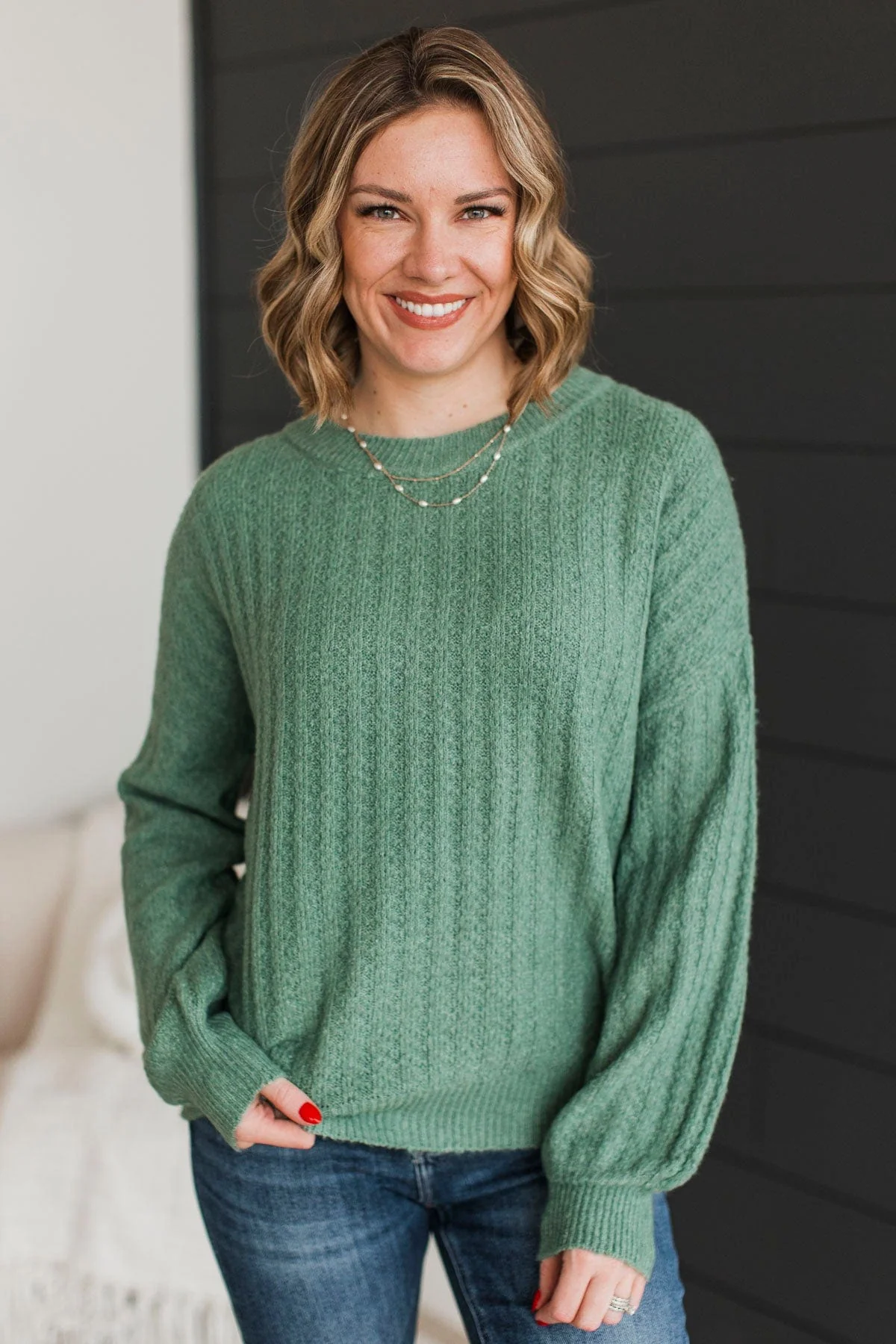 Stay Close To Me Knit Sweater- Jade Green - Image 3