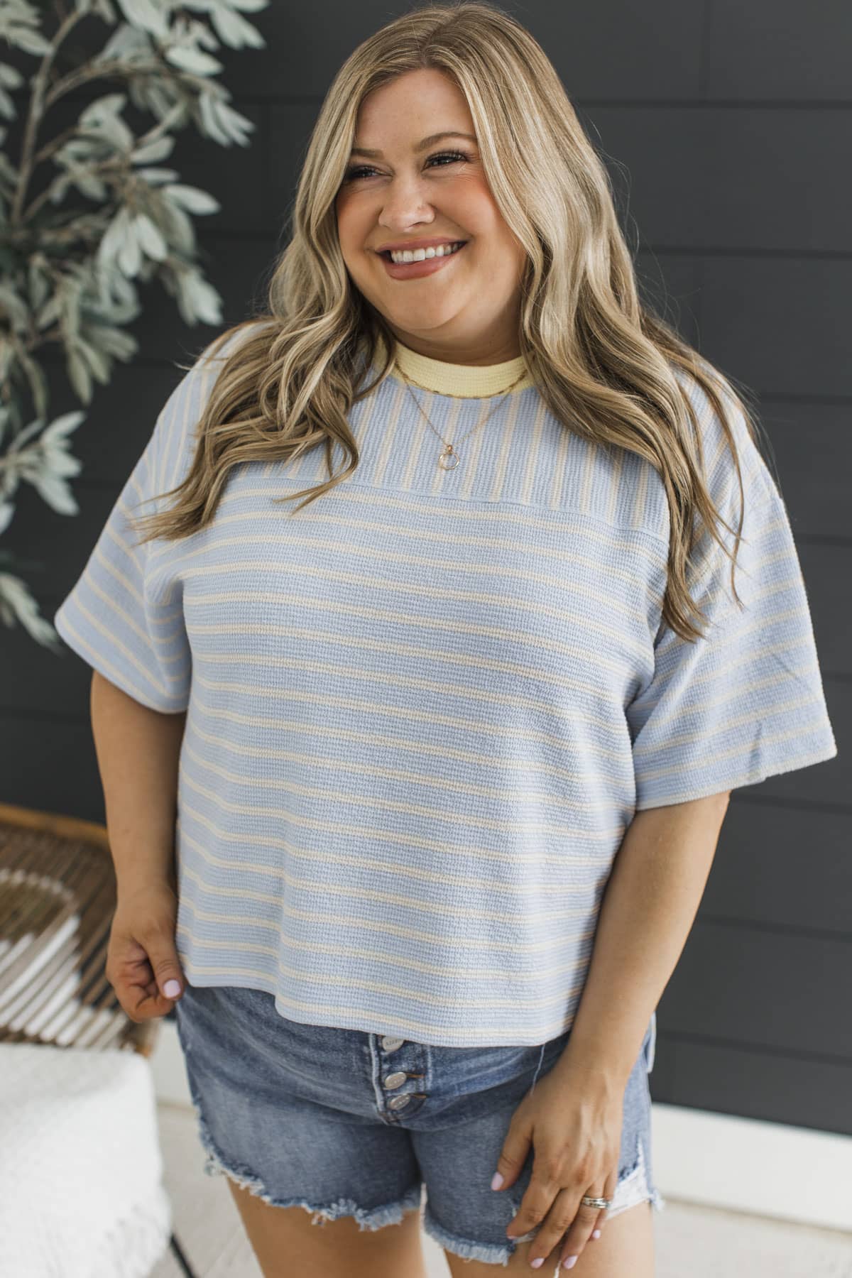 Stay Close Tonight Striped Print Top- Baby Blue & Yellow - Image 2