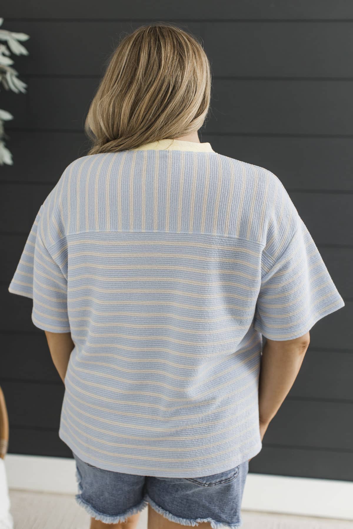 Stay Close Tonight Striped Print Top- Baby Blue & Yellow - Image 8