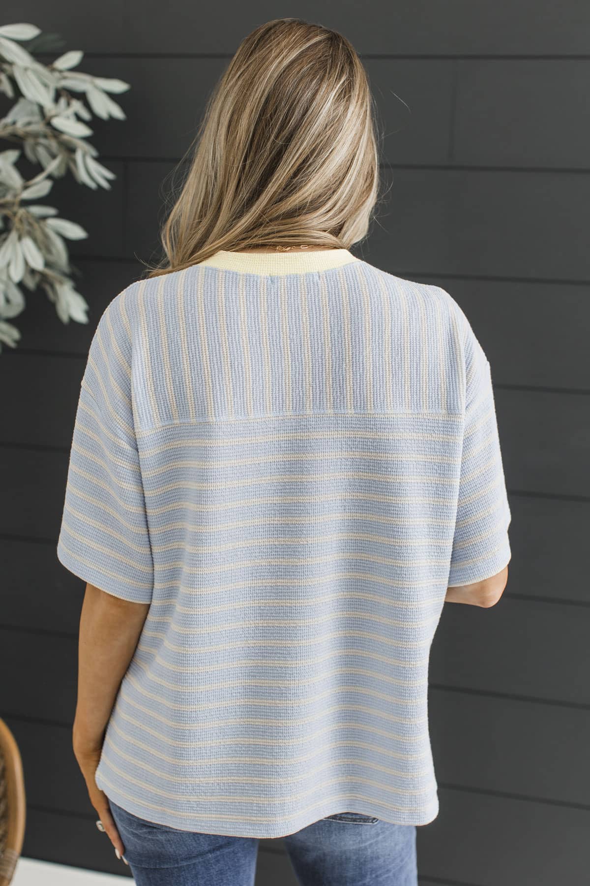Stay Close Tonight Striped Print Top- Baby Blue & Yellow - Image 9