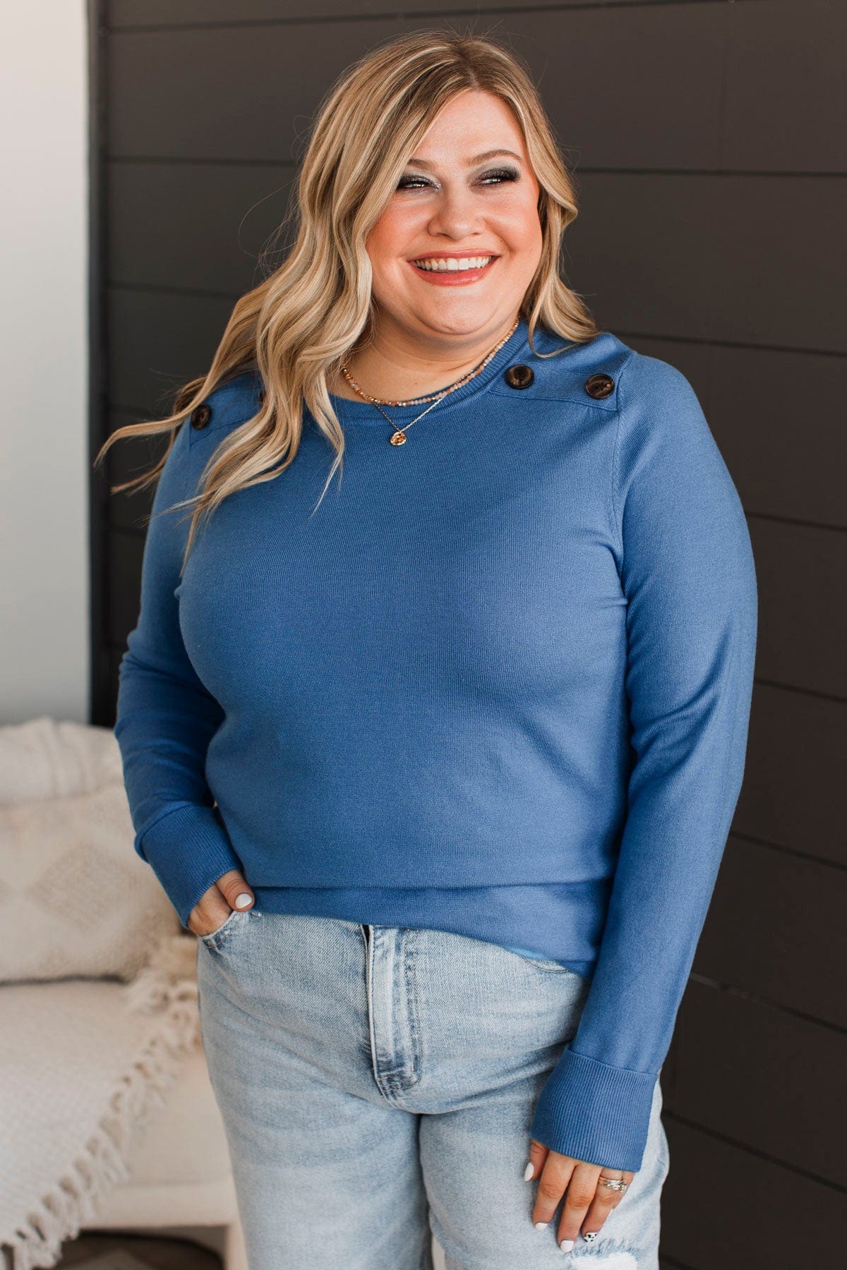 Stay Cozy Knit Sweater- Cobalt - Image 4