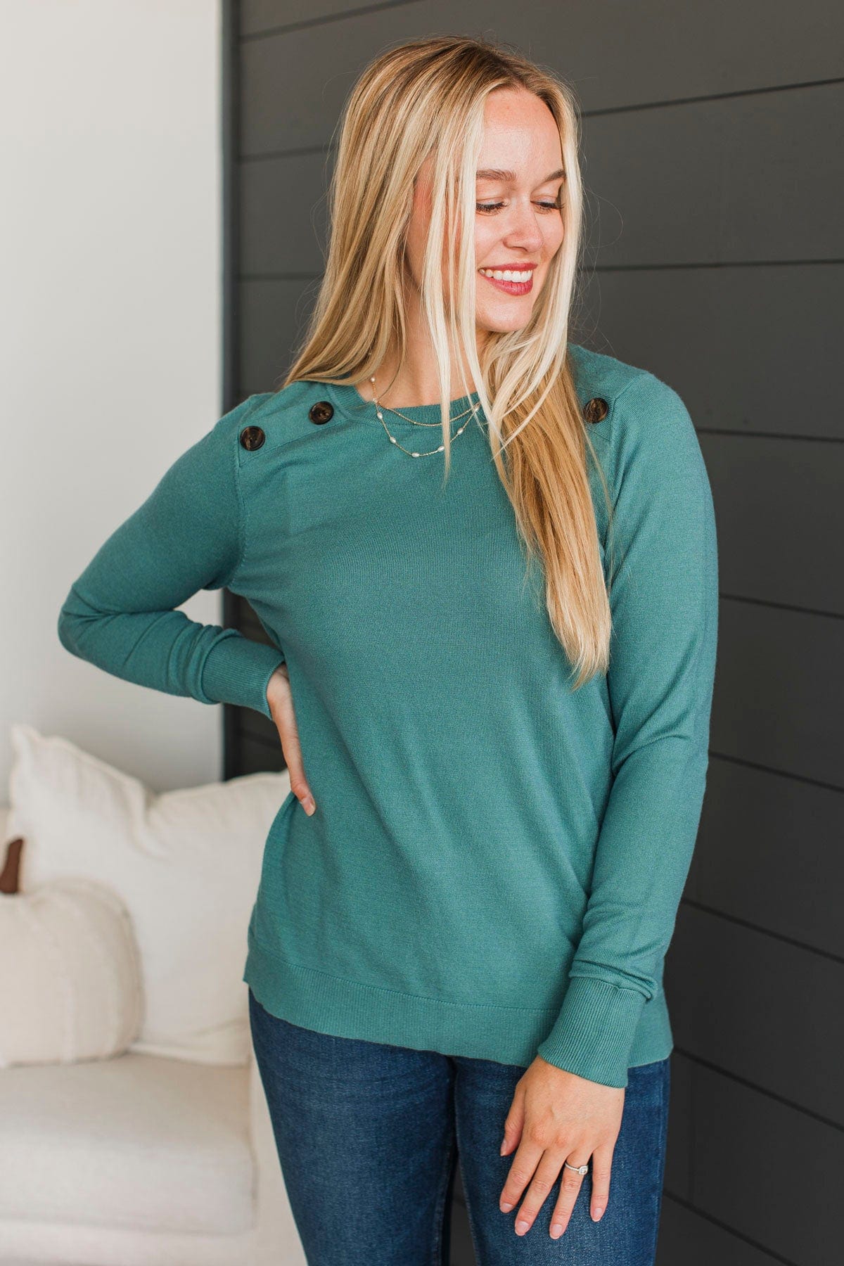 Stay Cozy Knit Sweater- Dusty Jade - Image 3