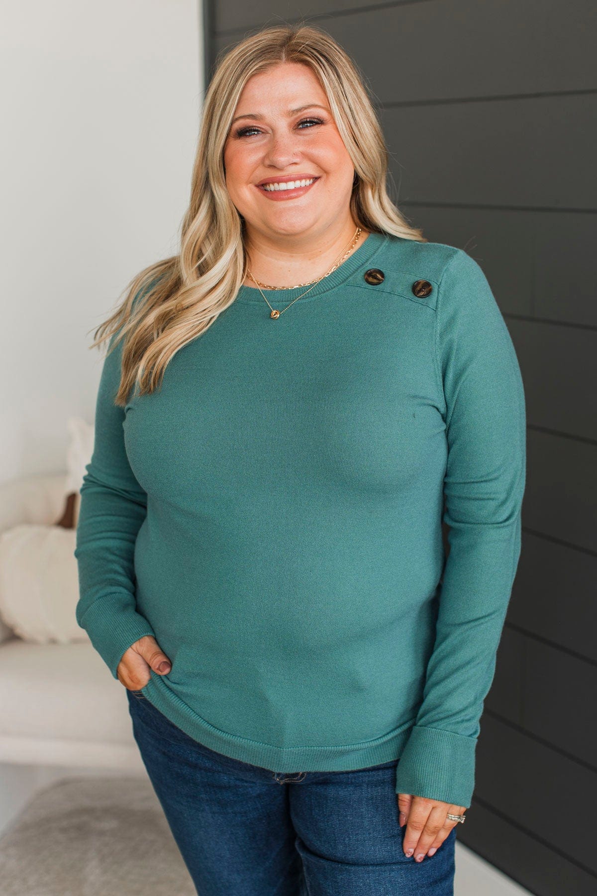 Stay Cozy Knit Sweater- Dusty Jade - Image 4