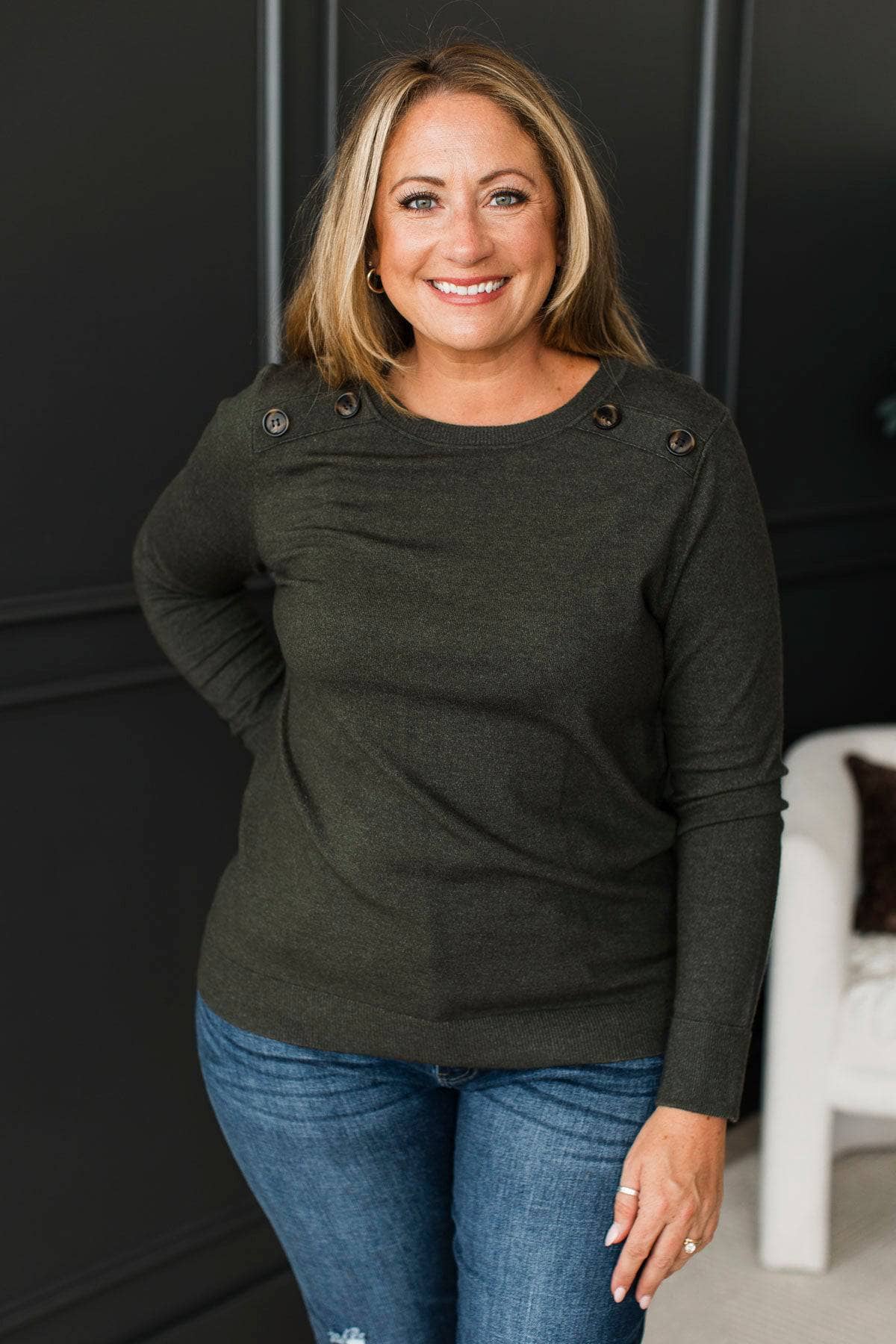 Stay Cozy Knit Sweater- Forest Green - Image 3