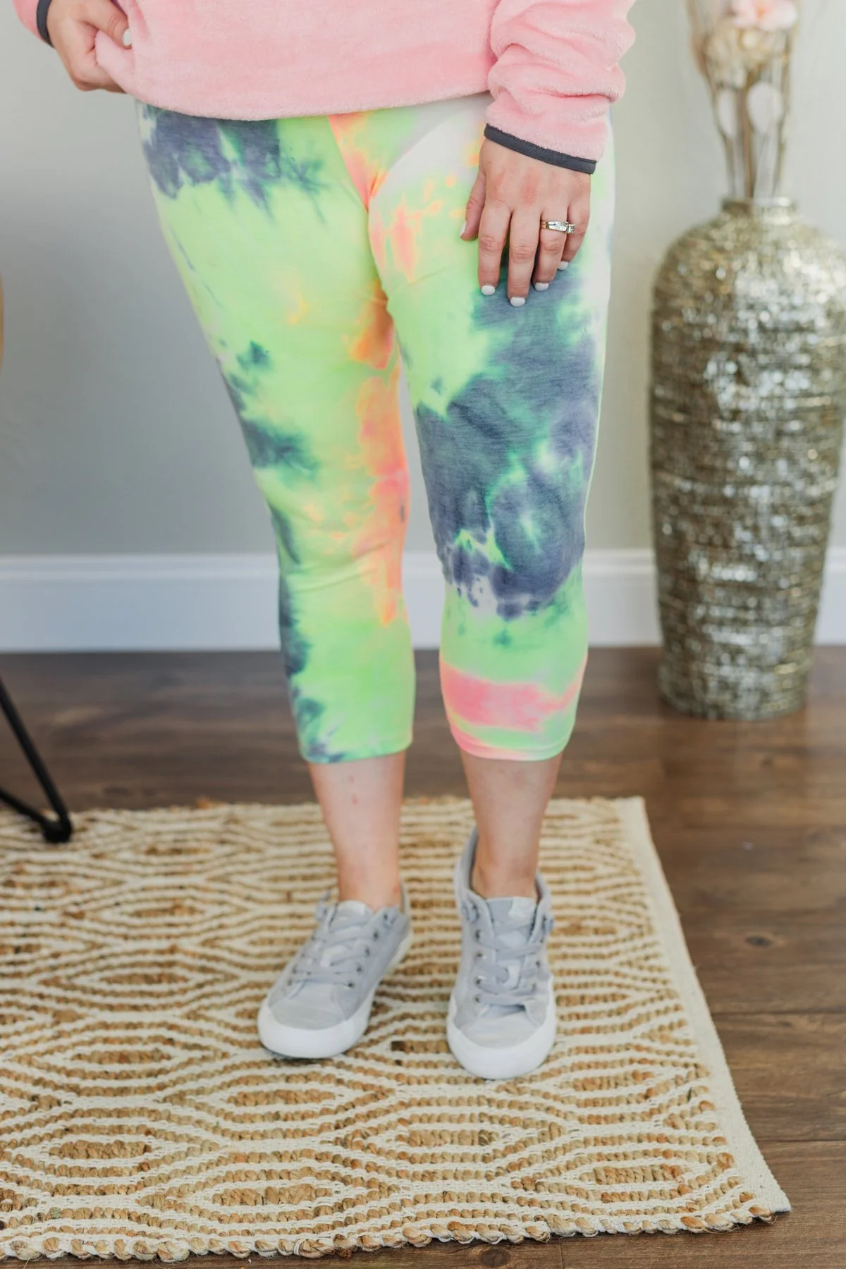Stay Cozy Tie Dye Leggings- Neon Yellow, Pink, & Navy - Image 2