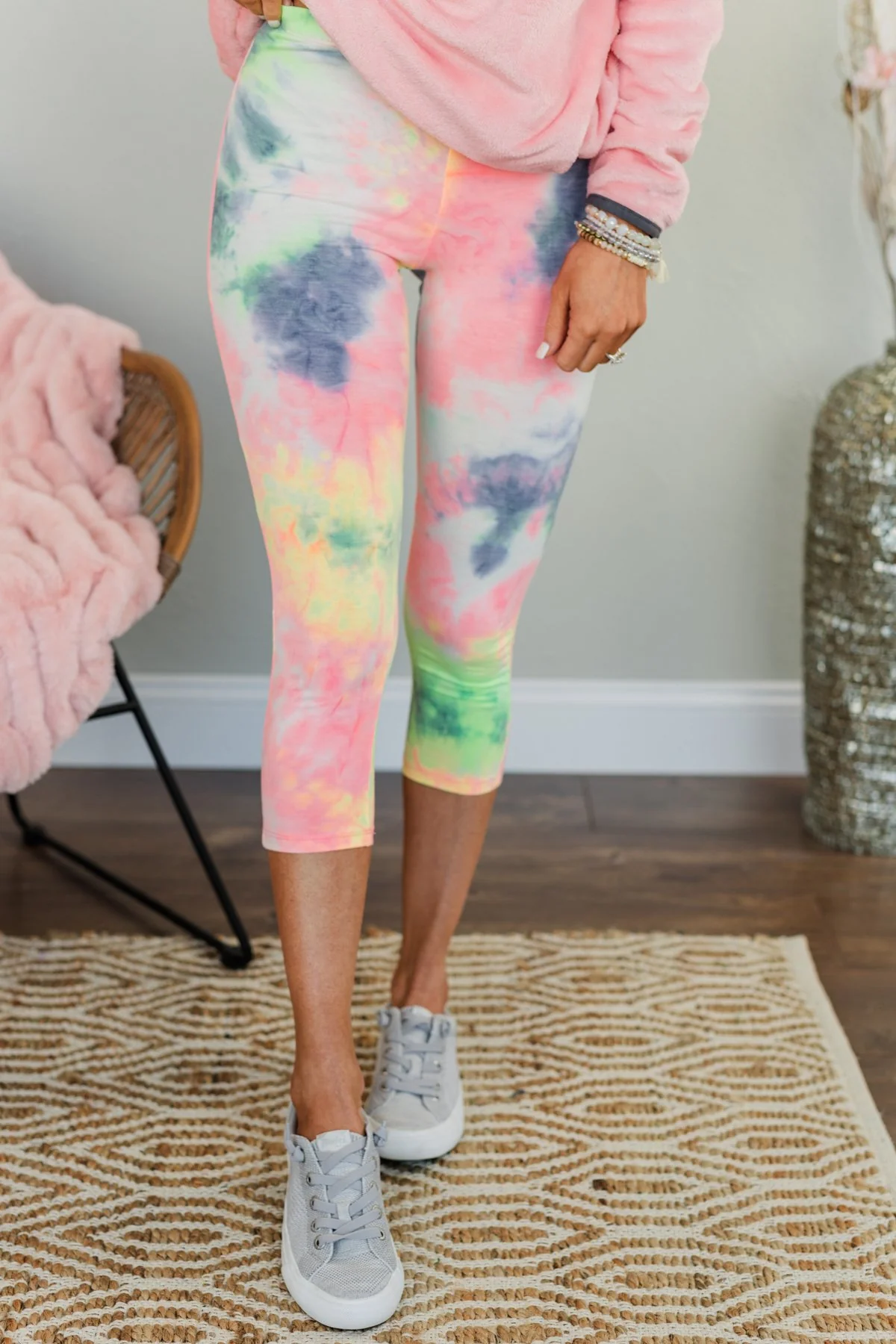 Stay Cozy Tie Dye Leggings- Neon Yellow, Pink, & Navy - Image 3