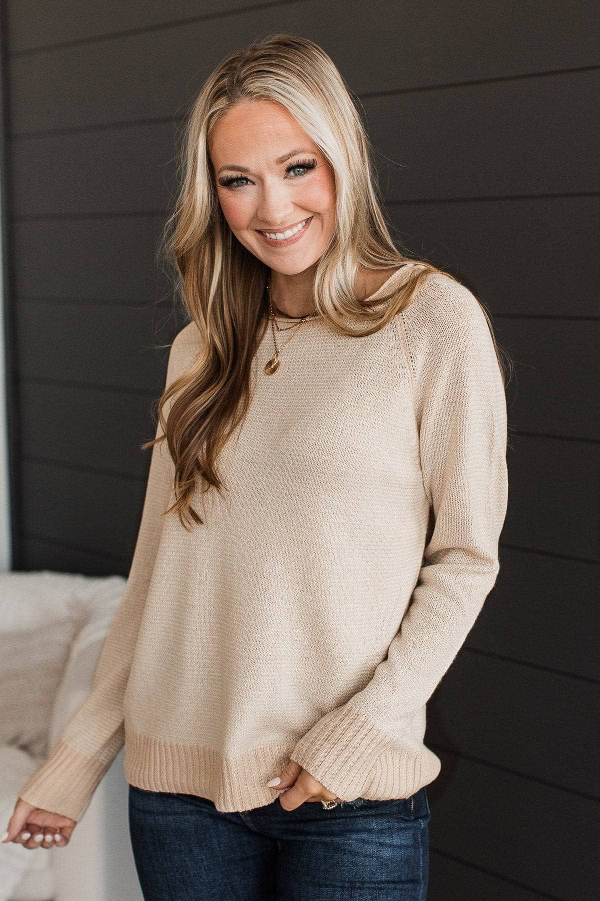 Stay Focused Striped Knit Sweater- Oatmeal - Image 2