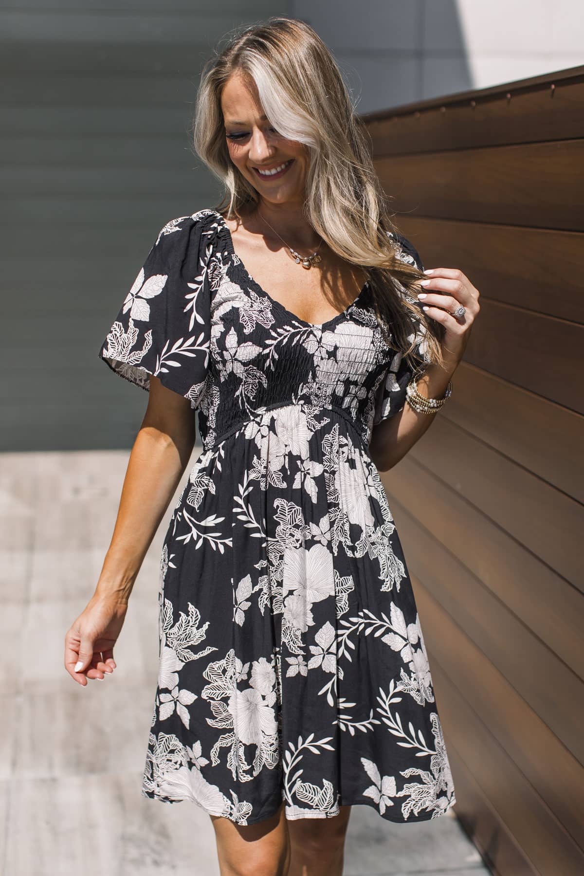 Stay For The View Floral Mini Dress- Black