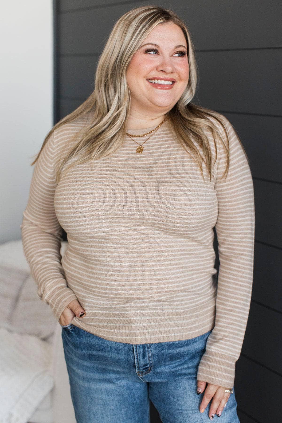 Stay Genuine Striped Knit Sweater- Oatmeal - Image 2