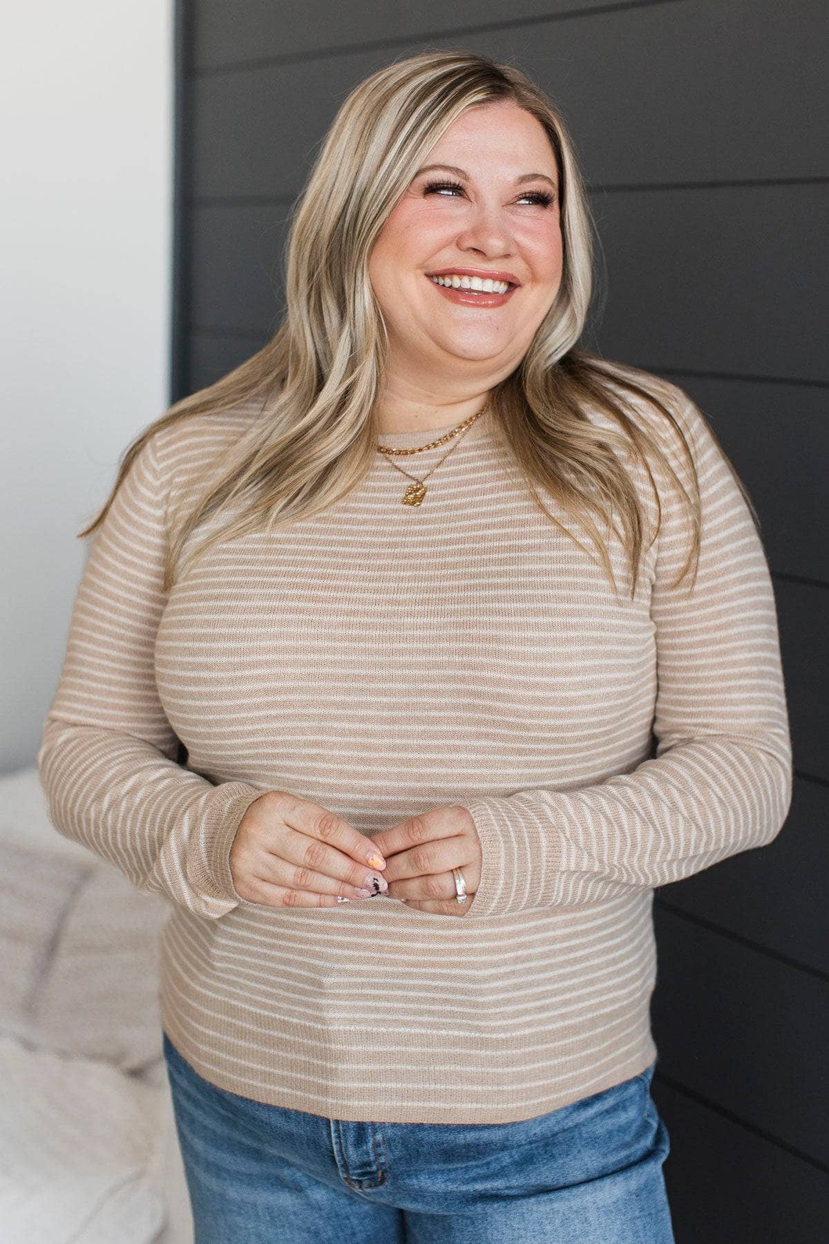 Stay Genuine Striped Knit Sweater- Oatmeal - Image 4