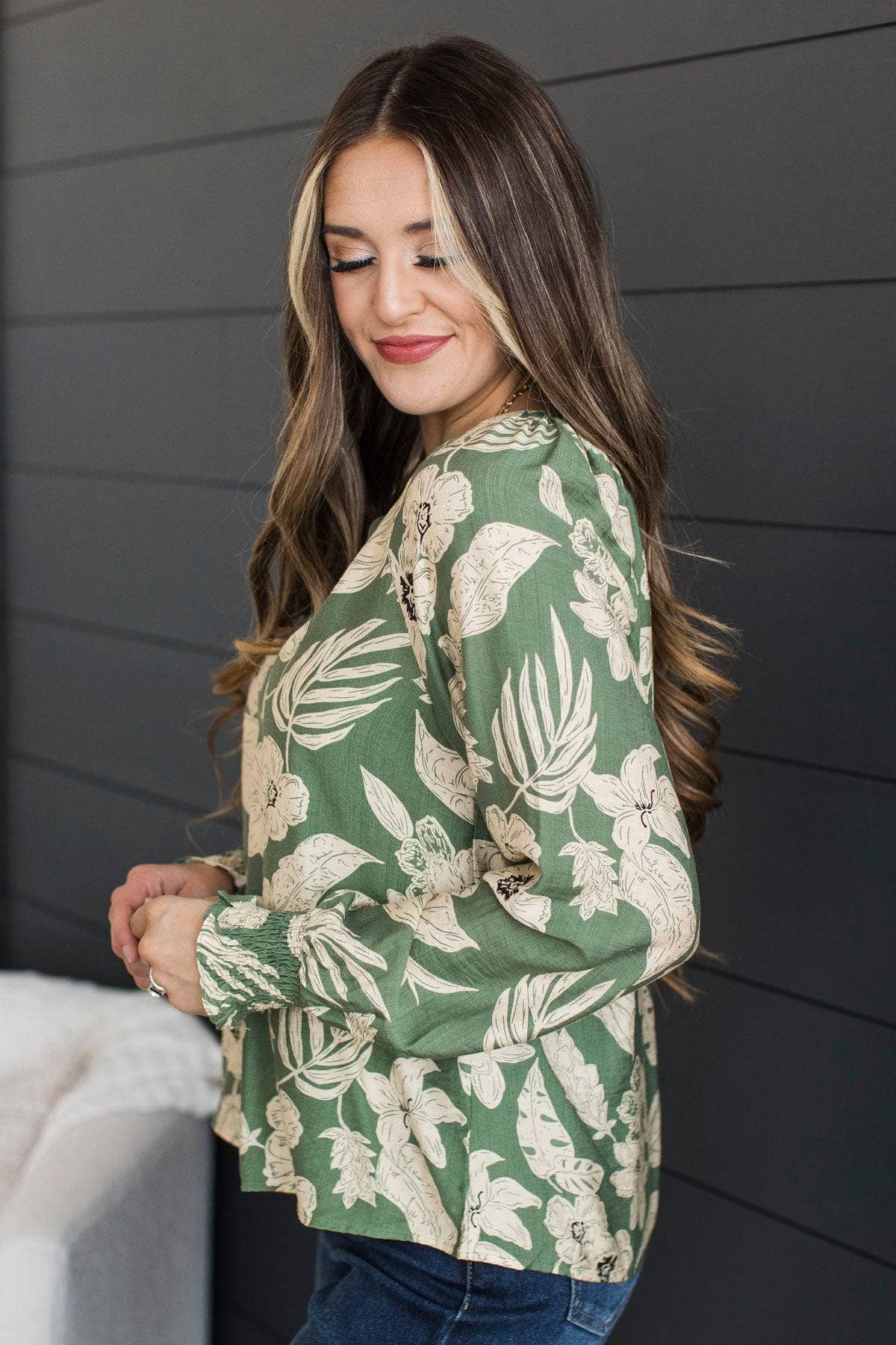 Stay Grateful Long Sleeve Floral Top- Sage - Image 5