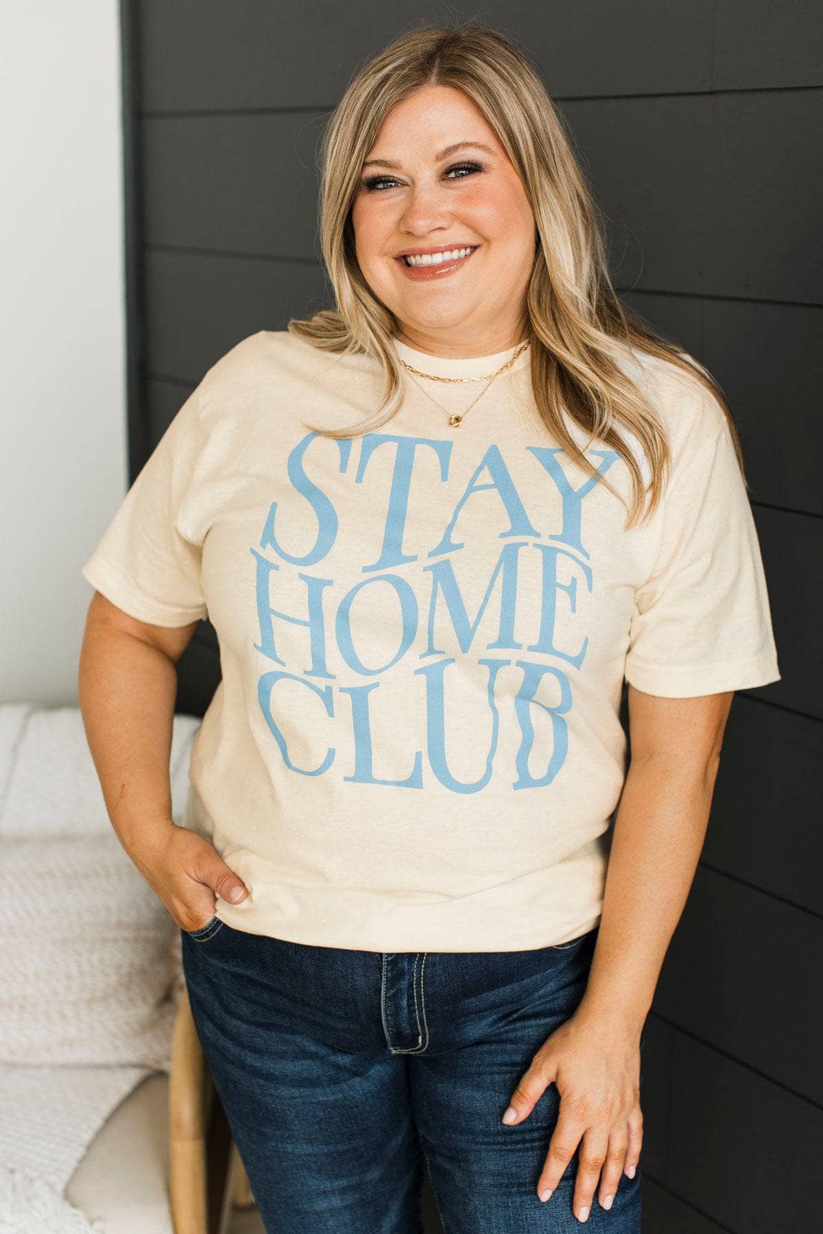 "Stay Home Club" Graphic Tee- Light Cream