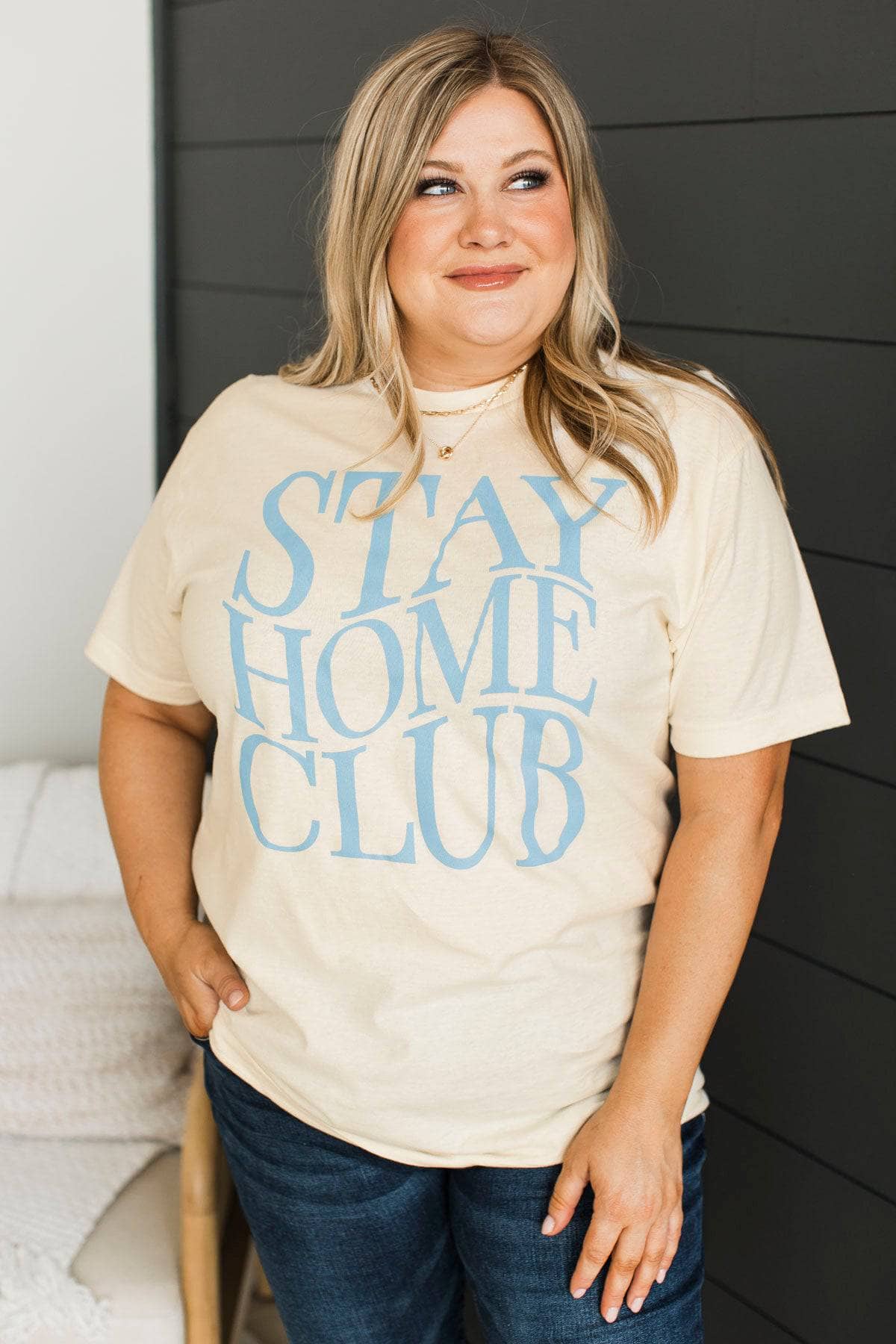 "Stay Home Club" Graphic Tee- Light Cream - Image 3
