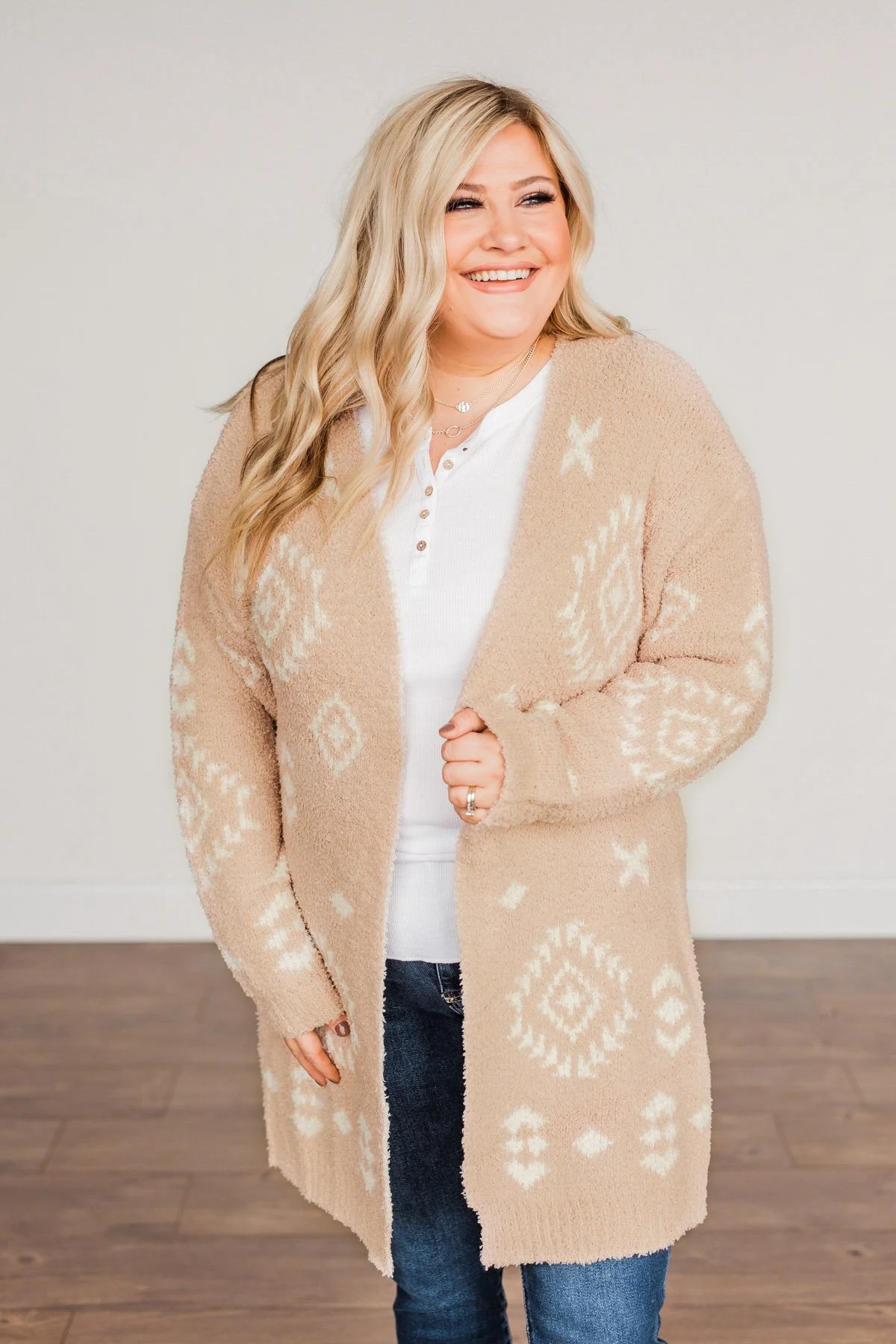 Stay Humble Aztec Knit Cardigan- Beige & Ivory - Image 5