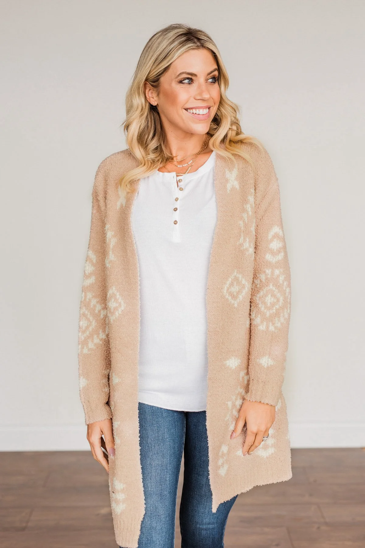 Stay Humble Aztec Knit Cardigan- Beige & Ivory - Image 7