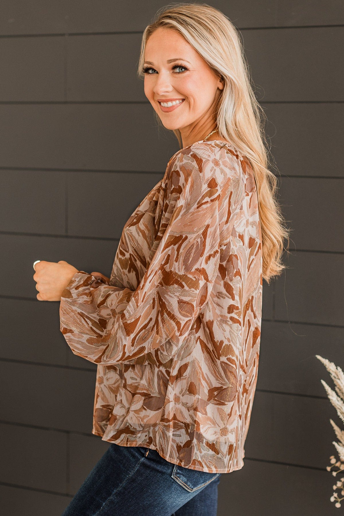 Stay In Love Long Sleeve Blouse- Mocha - Image 6