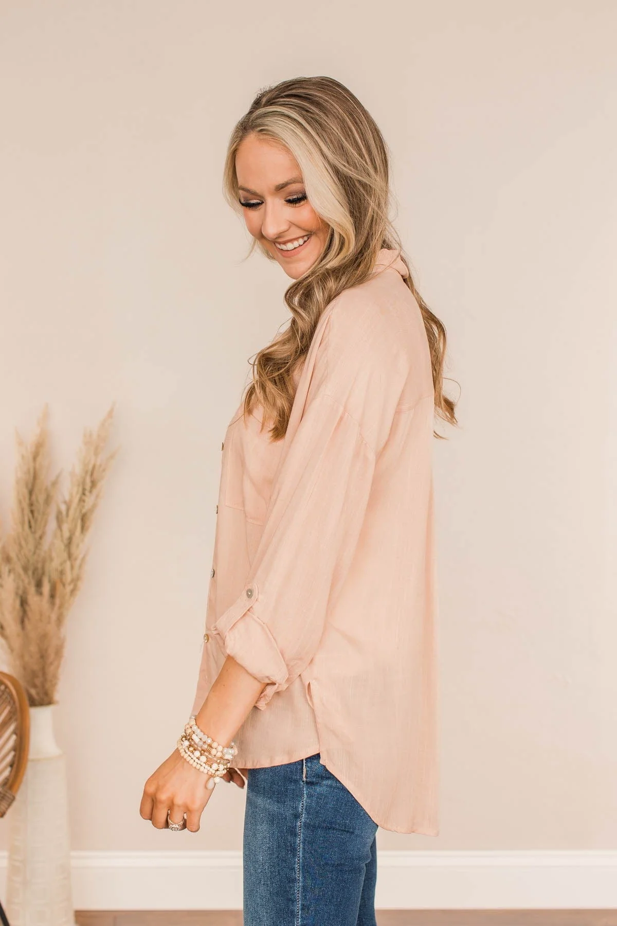 Stay In Touch Button Down Top- Champagne - Image 5
