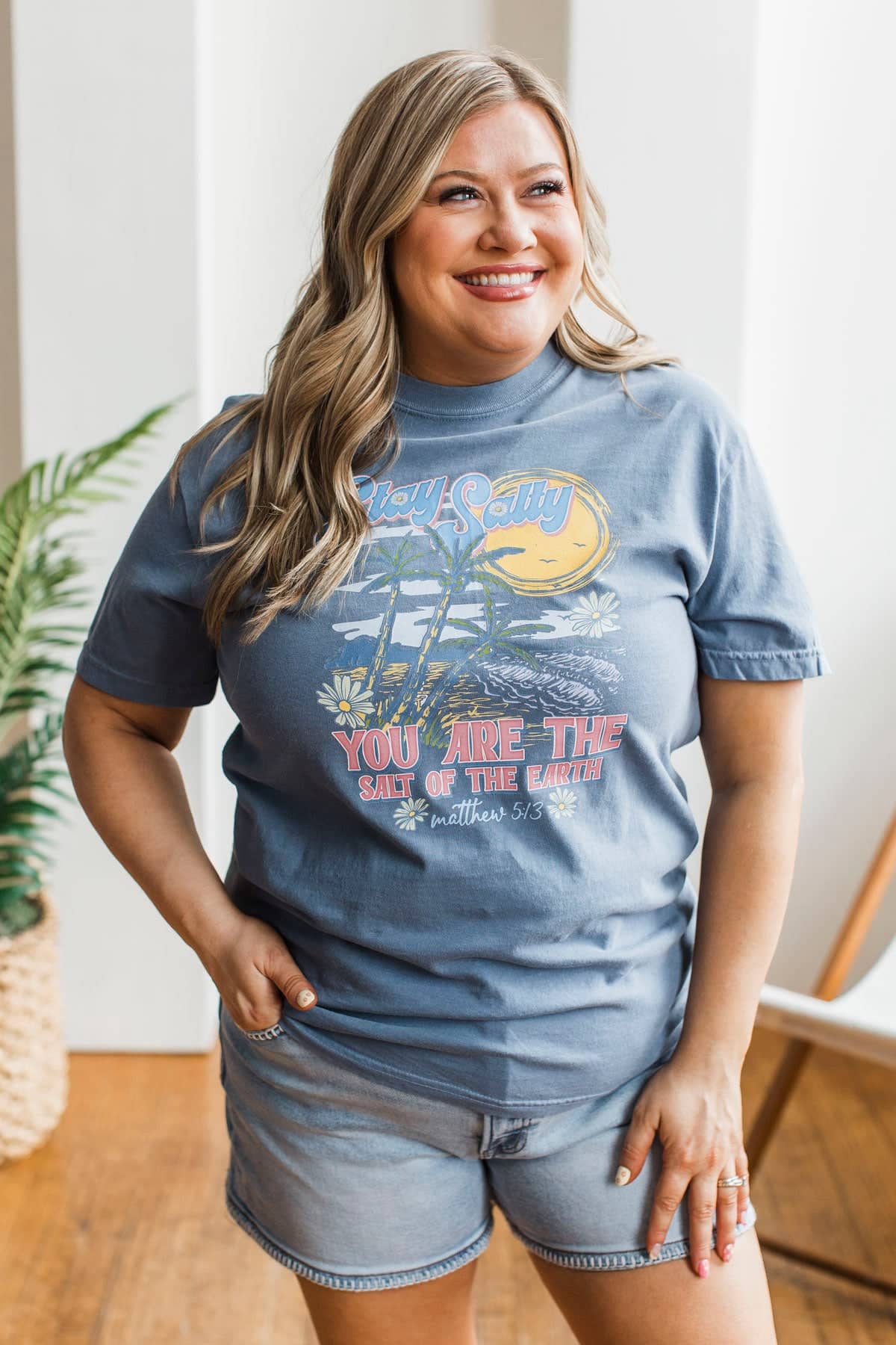 "Stay Salty" Graphic Tee- Denim Blue