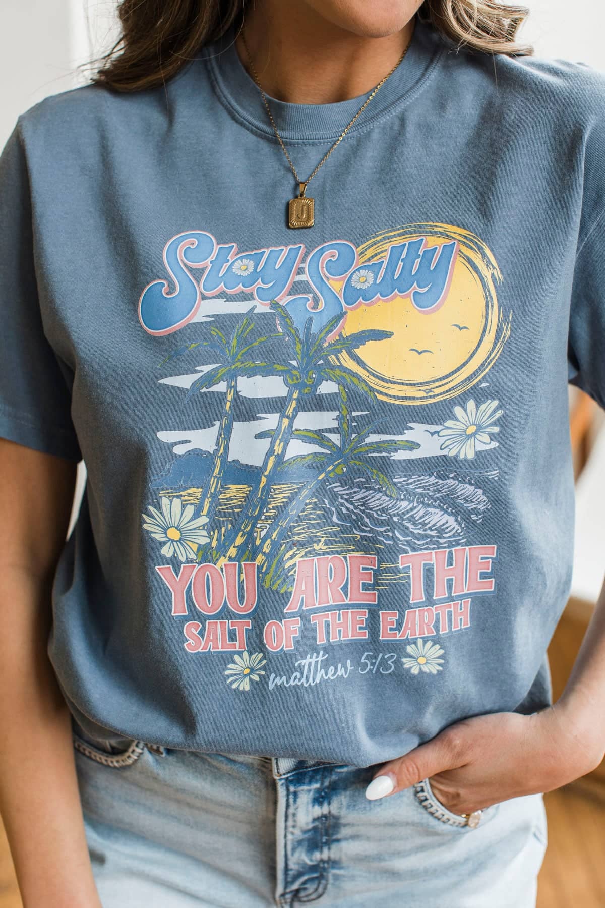 "Stay Salty" Graphic Tee- Denim Blue - Image 2