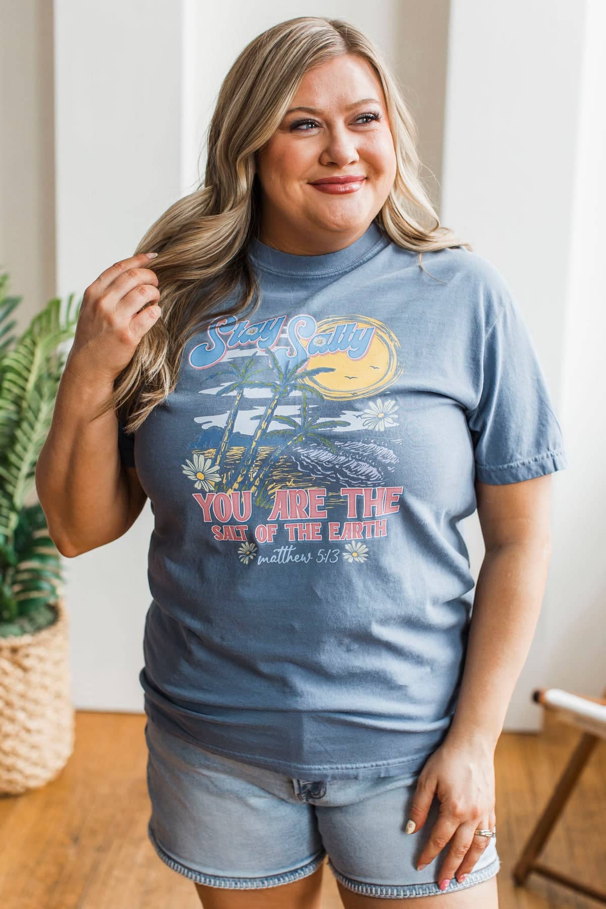 "Stay Salty" Graphic Tee- Denim Blue - Image 3