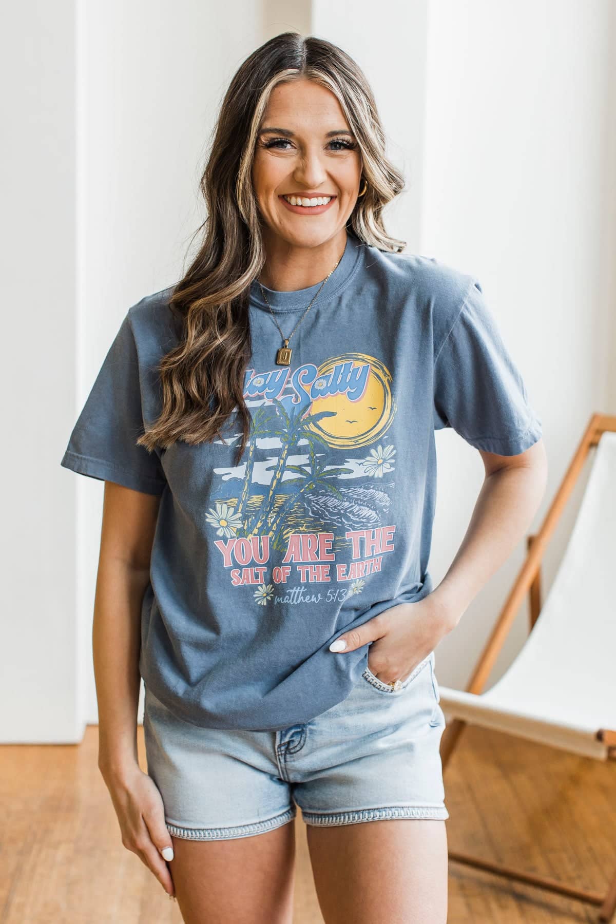 "Stay Salty" Graphic Tee- Denim Blue - Image 4