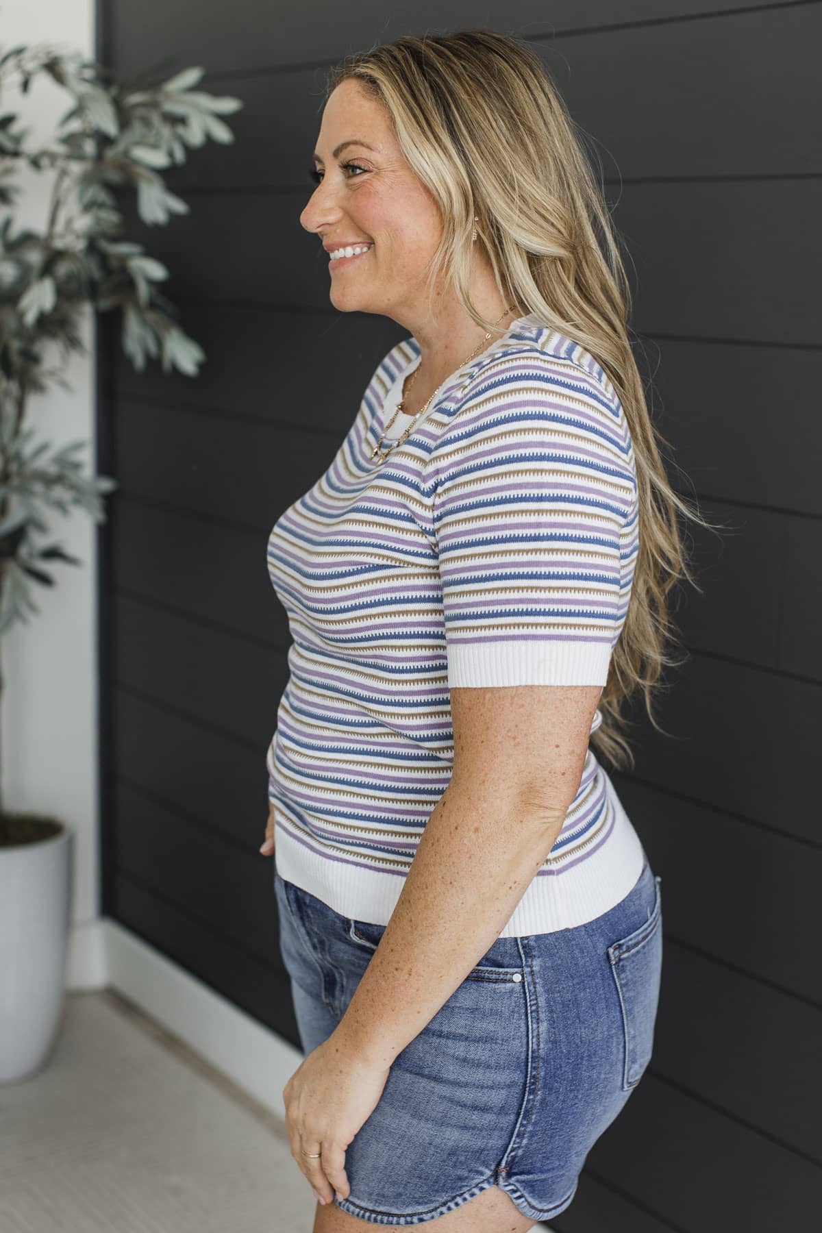 Stay Sweet Always Striped Knit Top- Lavender & Blue - Image 5