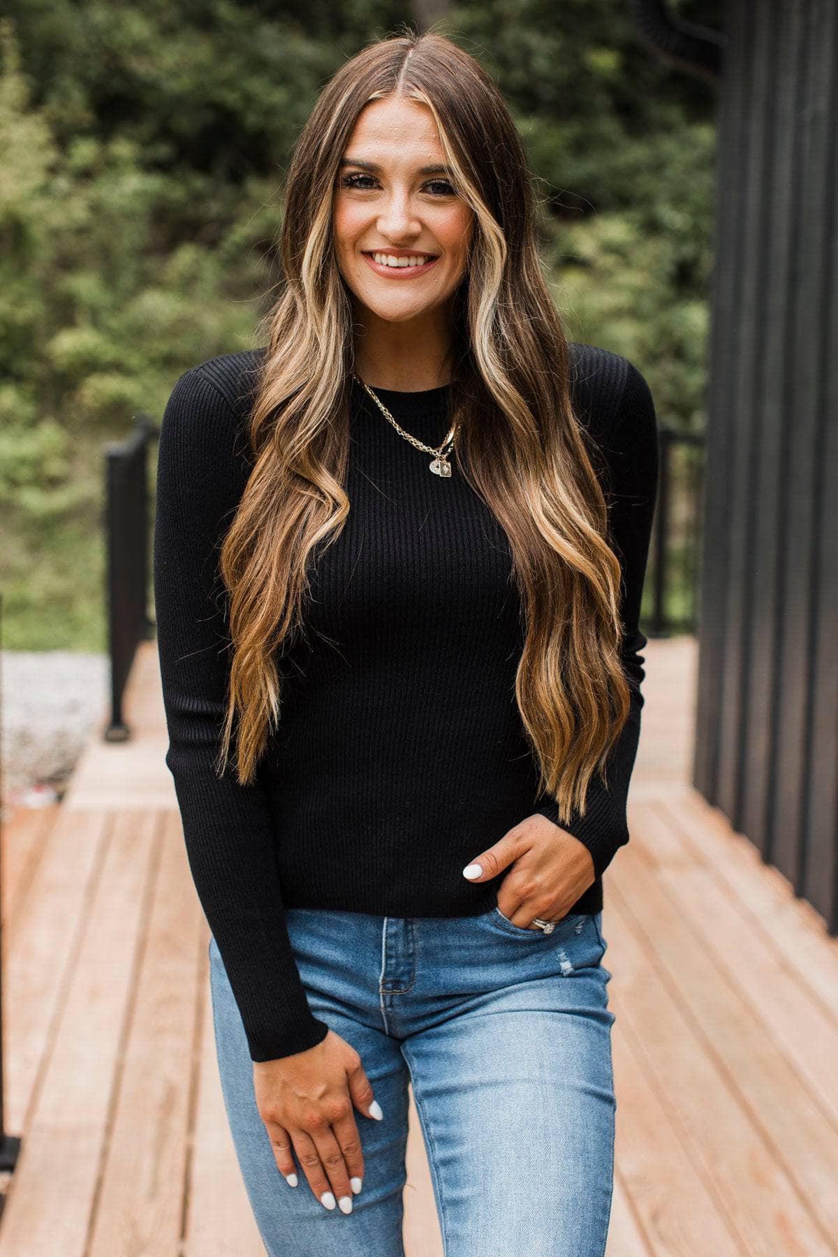 Stay The Course Long Sleeve Top- Black - Image 3