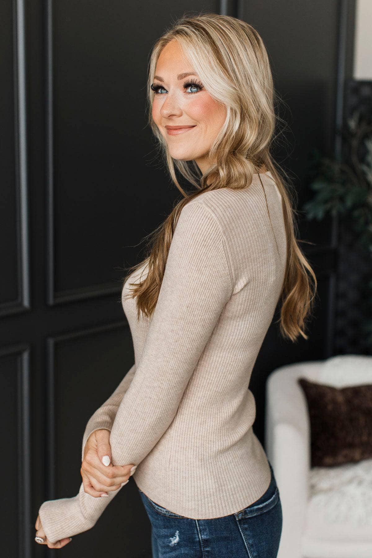 Stay The Course Long Sleeve Top- Oatmeal - Image 5