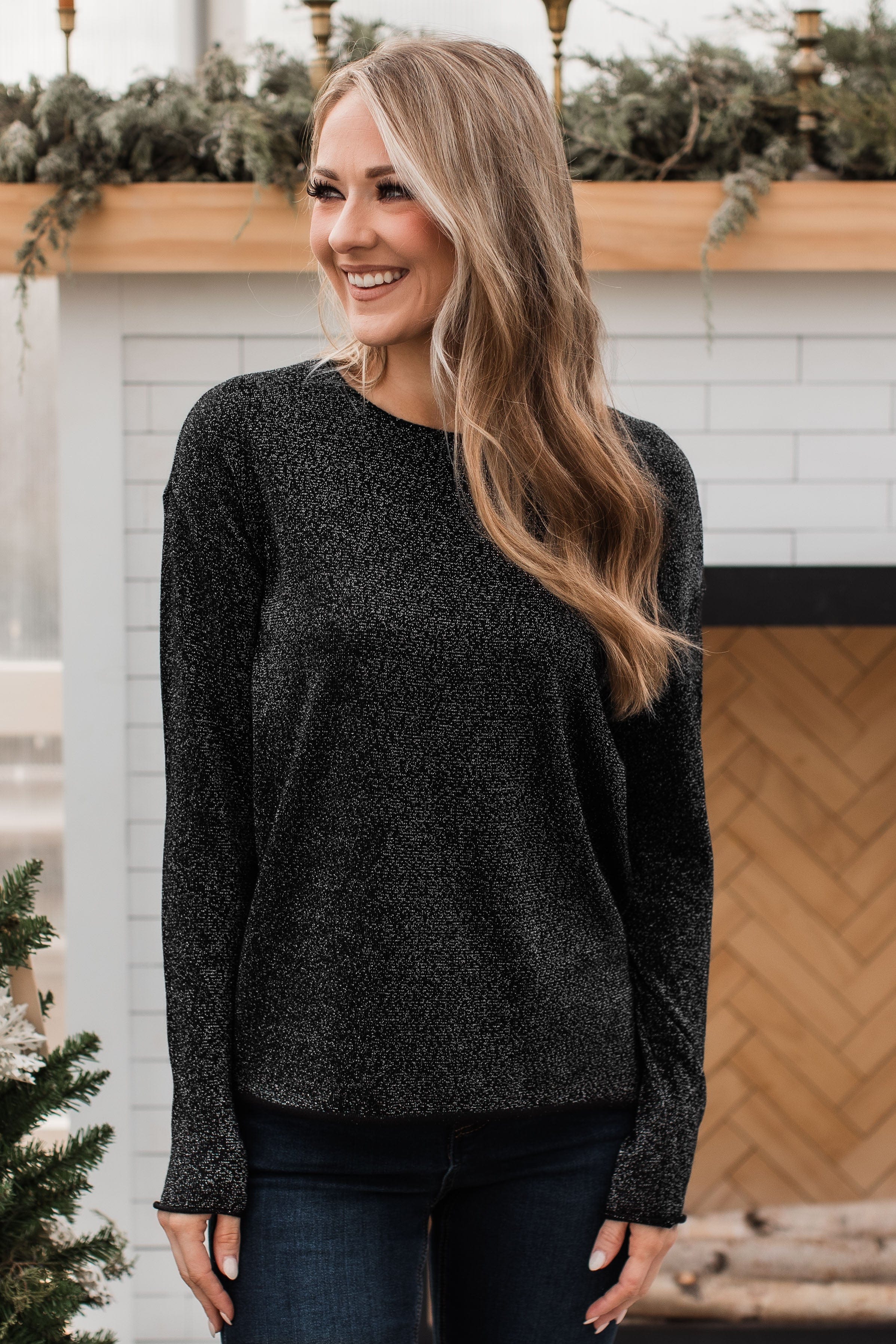 Stay The Night Shimmer Knit Sweater- Black - Image 4