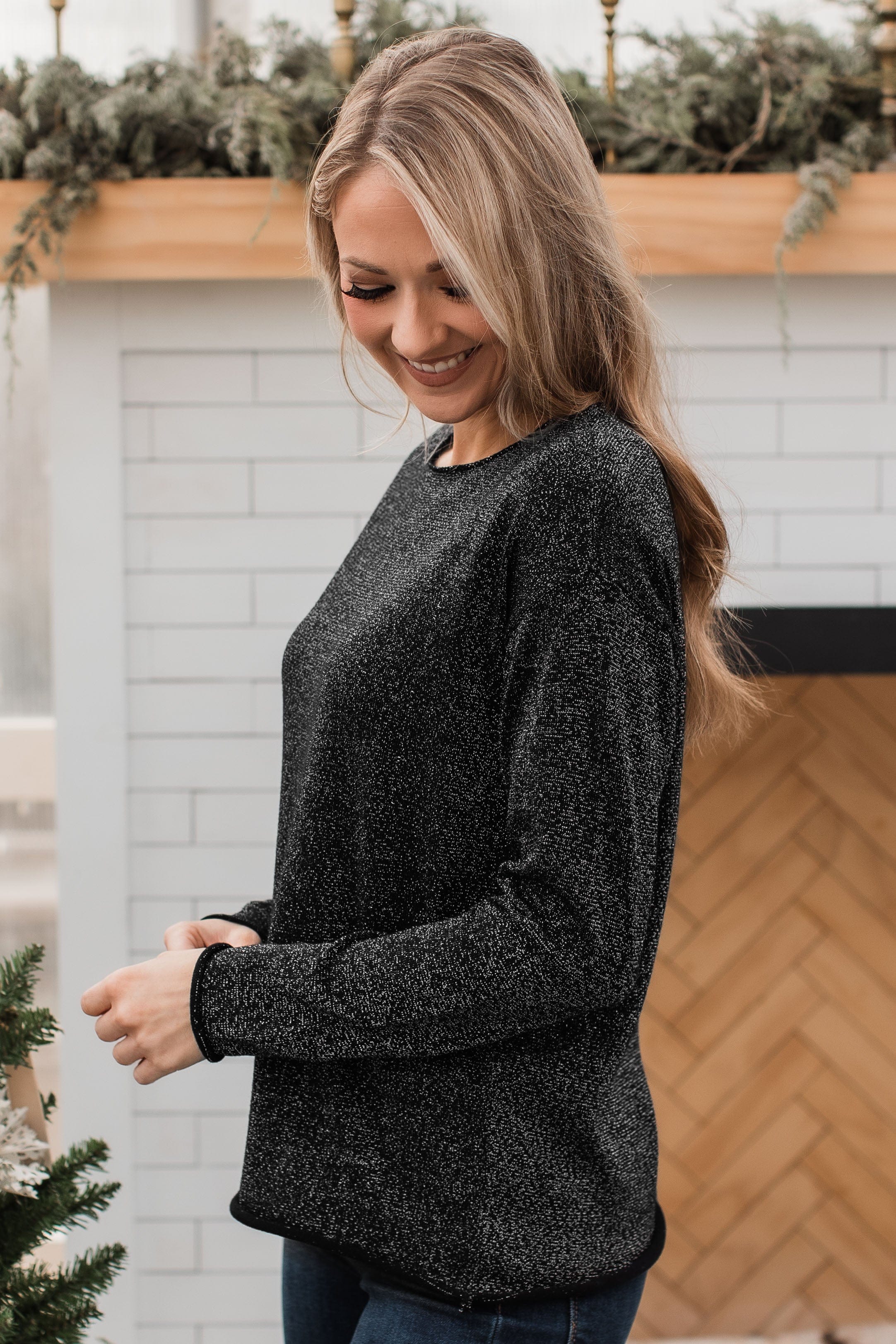 Stay The Night Shimmer Knit Sweater- Black - Image 6