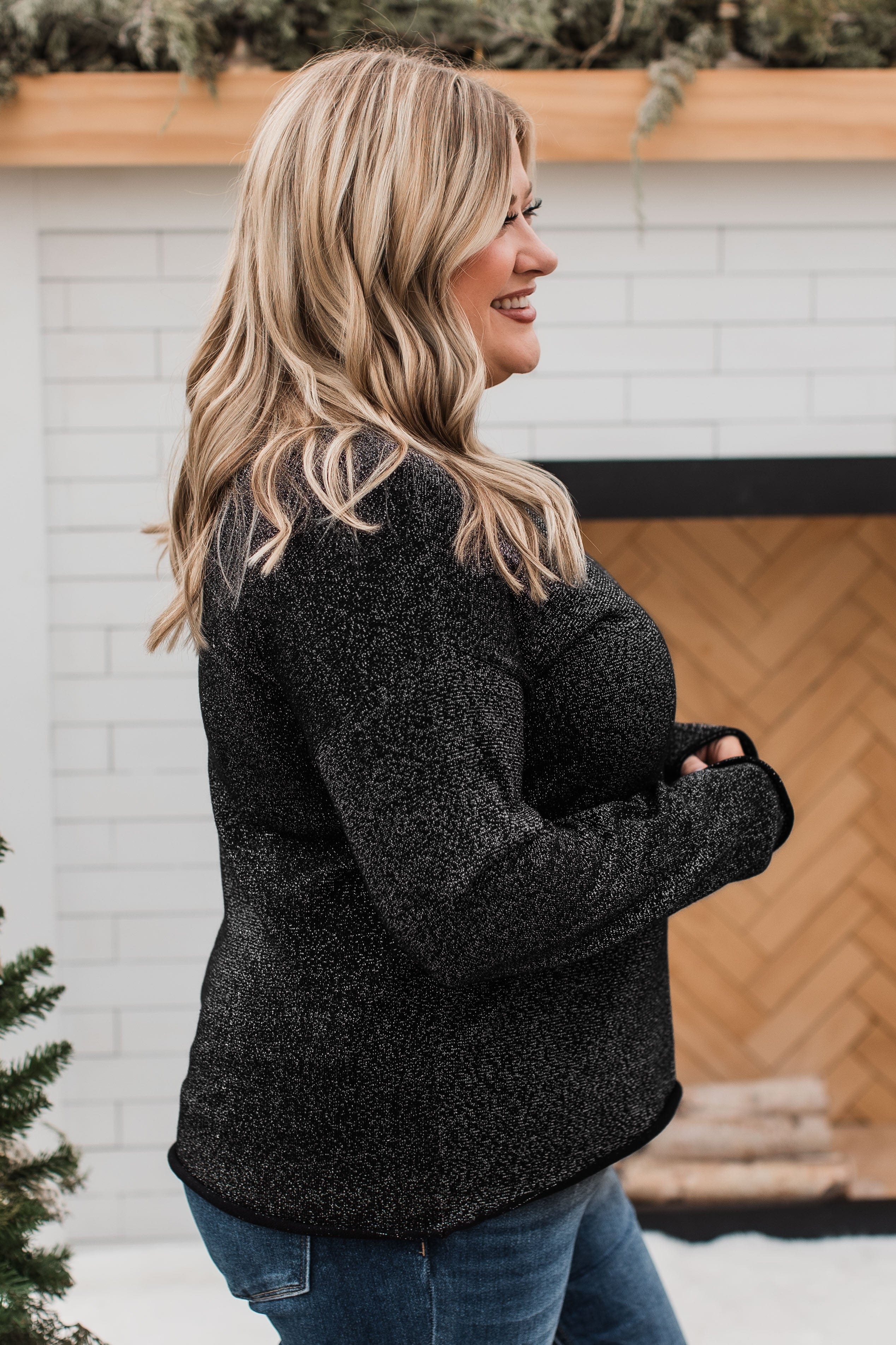 Stay The Night Shimmer Knit Sweater- Black - Image 7