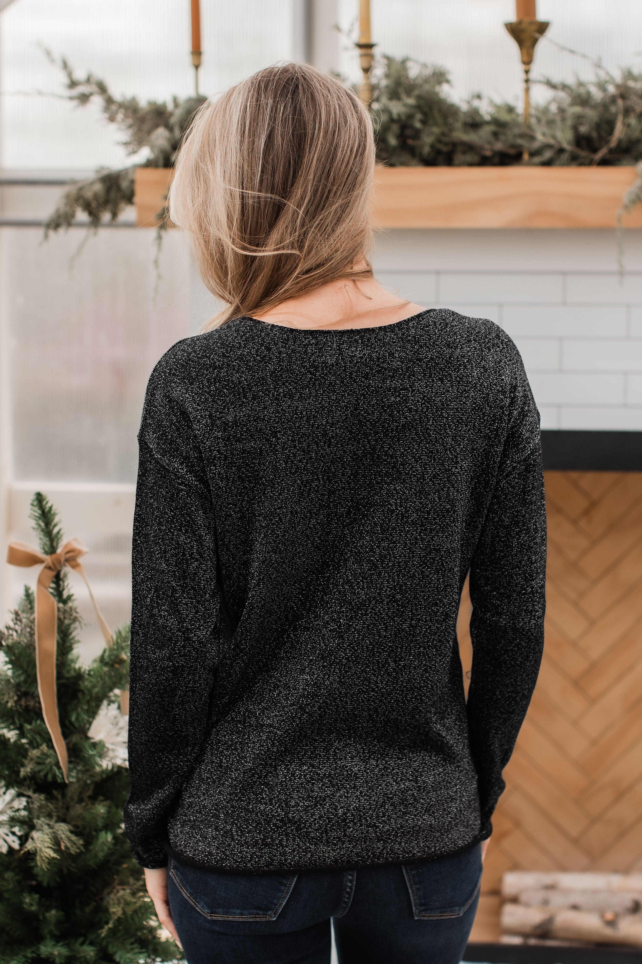 Stay The Night Shimmer Knit Sweater- Black - Image 8