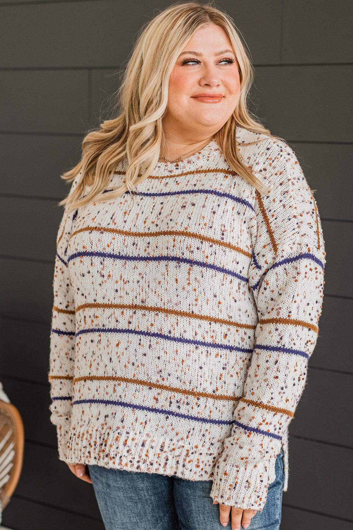 Stay Tuned Confetti Knit Sweater- Ivory & Camel - Image 4