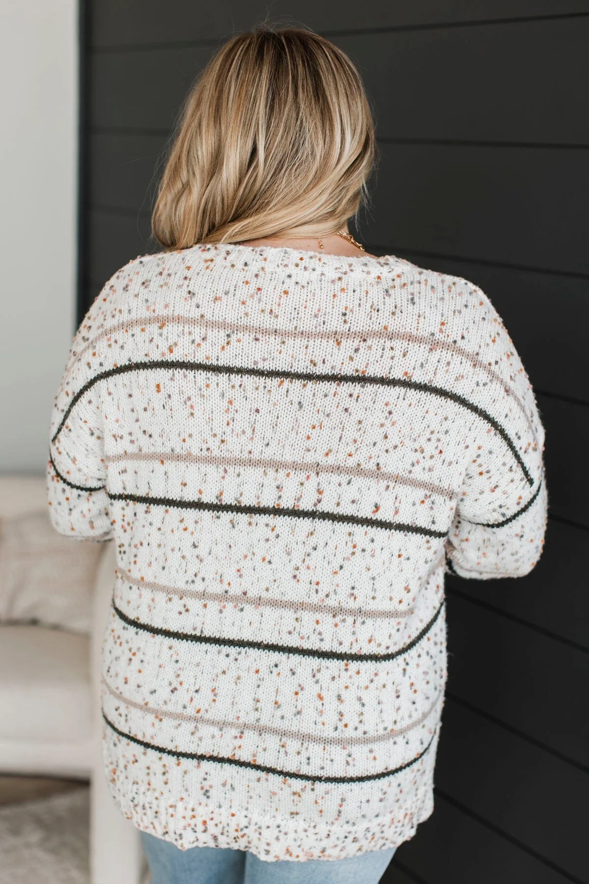 Stay Tuned Confetti Knit Sweater- Ivory & Olive - Image 9