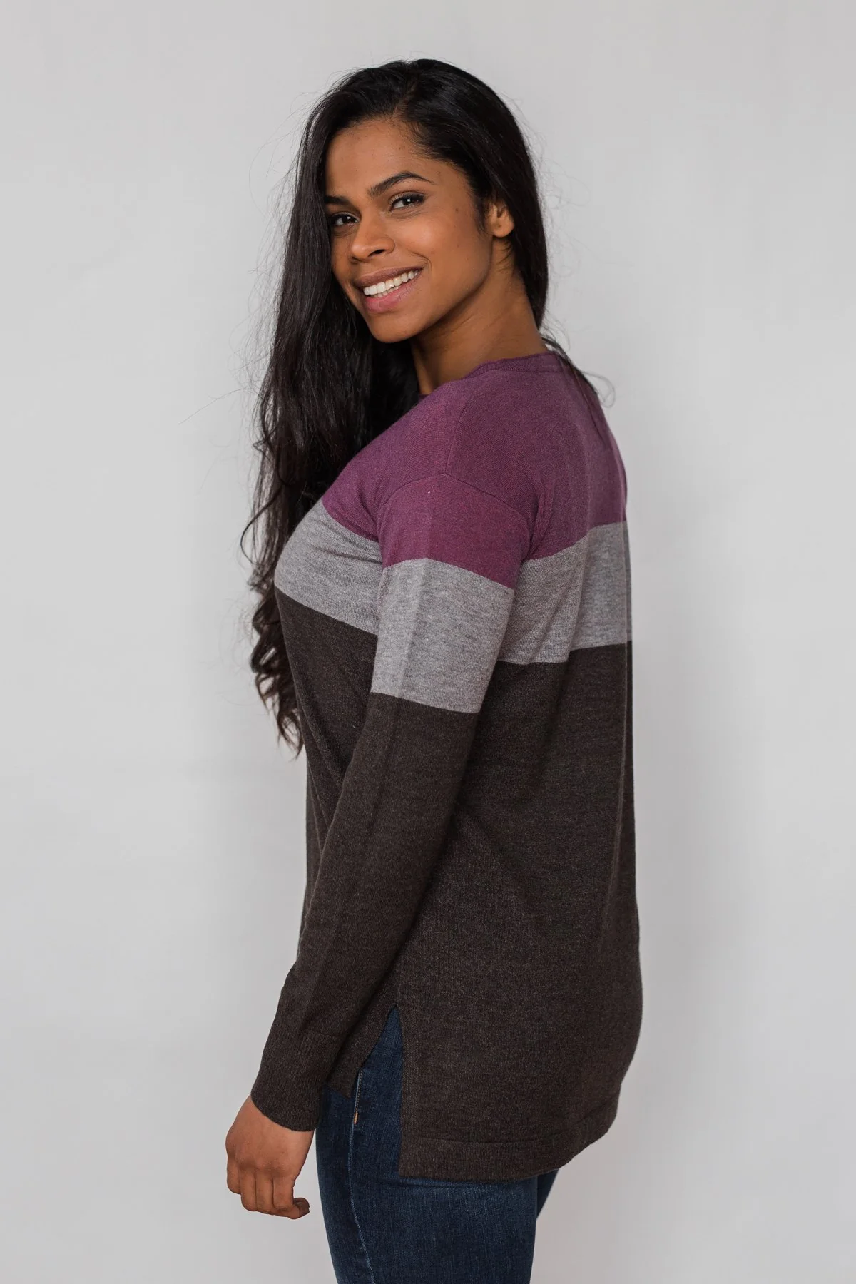 Stay With Me Color Block Top - Plum & Grey - Image 14