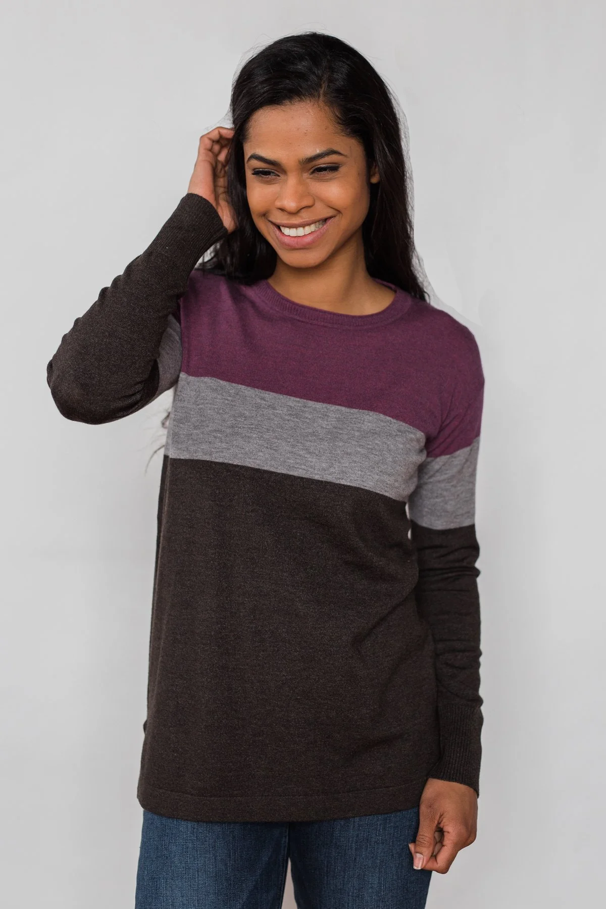 Stay With Me Color Block Top - Plum & Grey - Image 4
