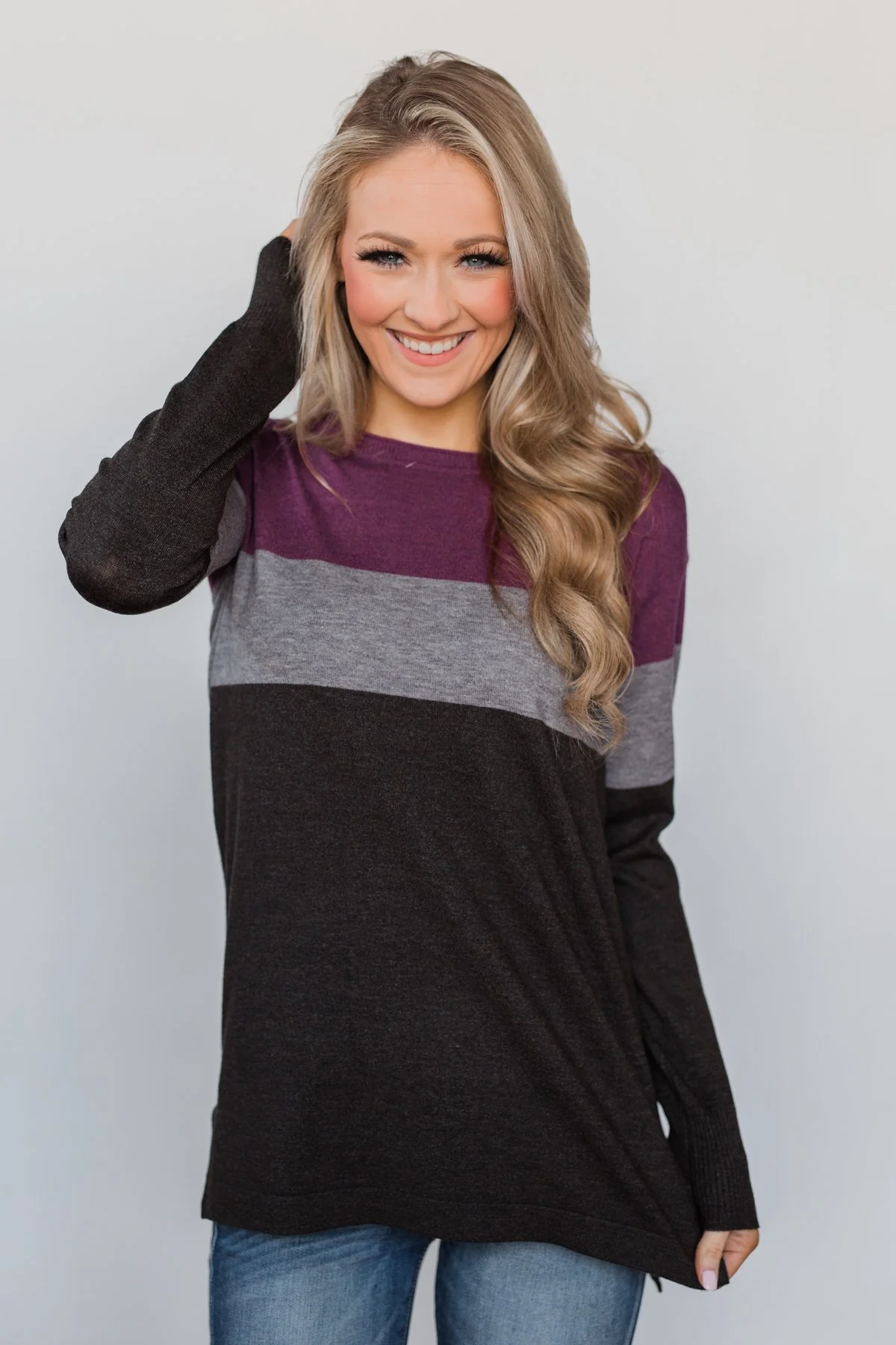 Stay With Me Color Block Top - Plum & Grey - Image 6