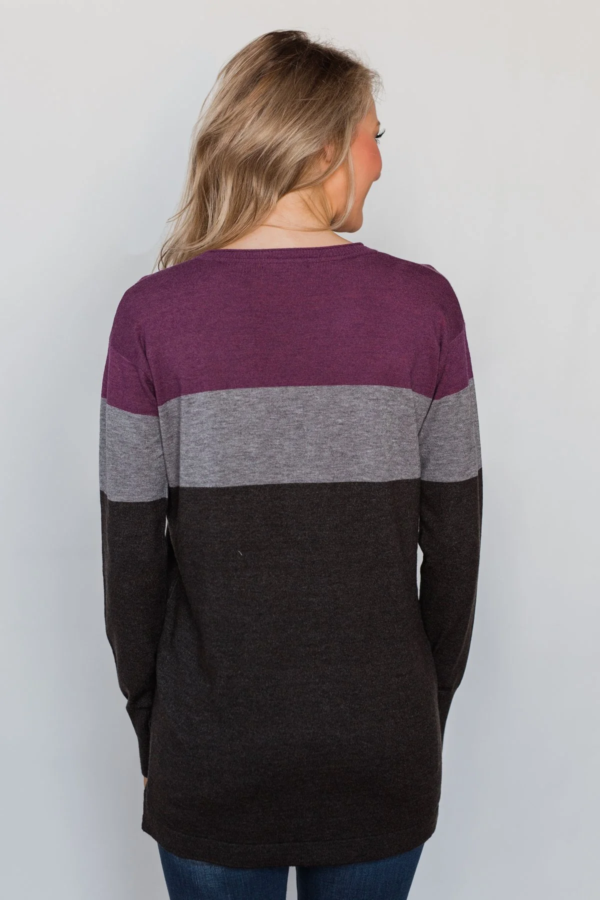 Stay With Me Color Block Top - Plum & Grey - Image 9