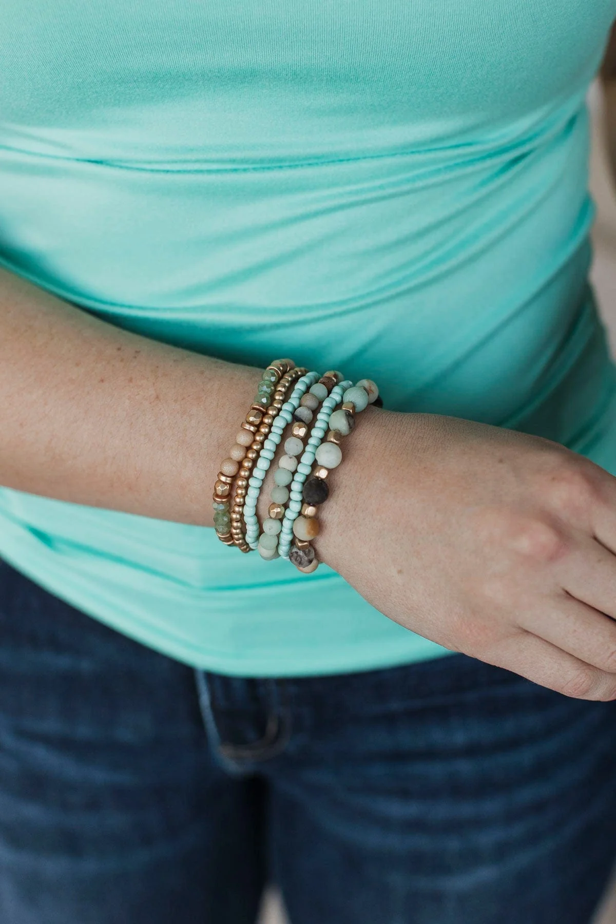 Staying Chic Beaded Bracelet Set- Amazonite - Image 2