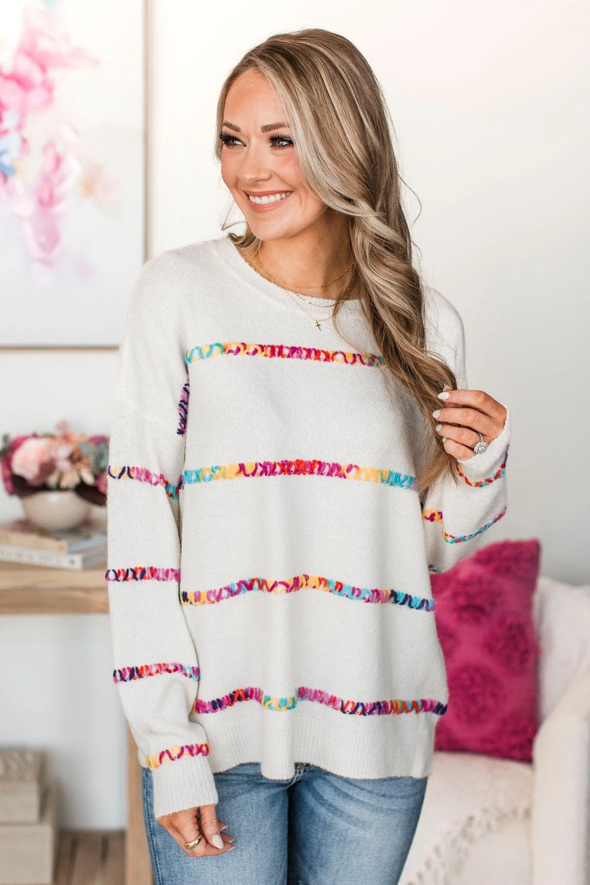 Staying Optimistic Striped Sweater- Ivory - Image 5