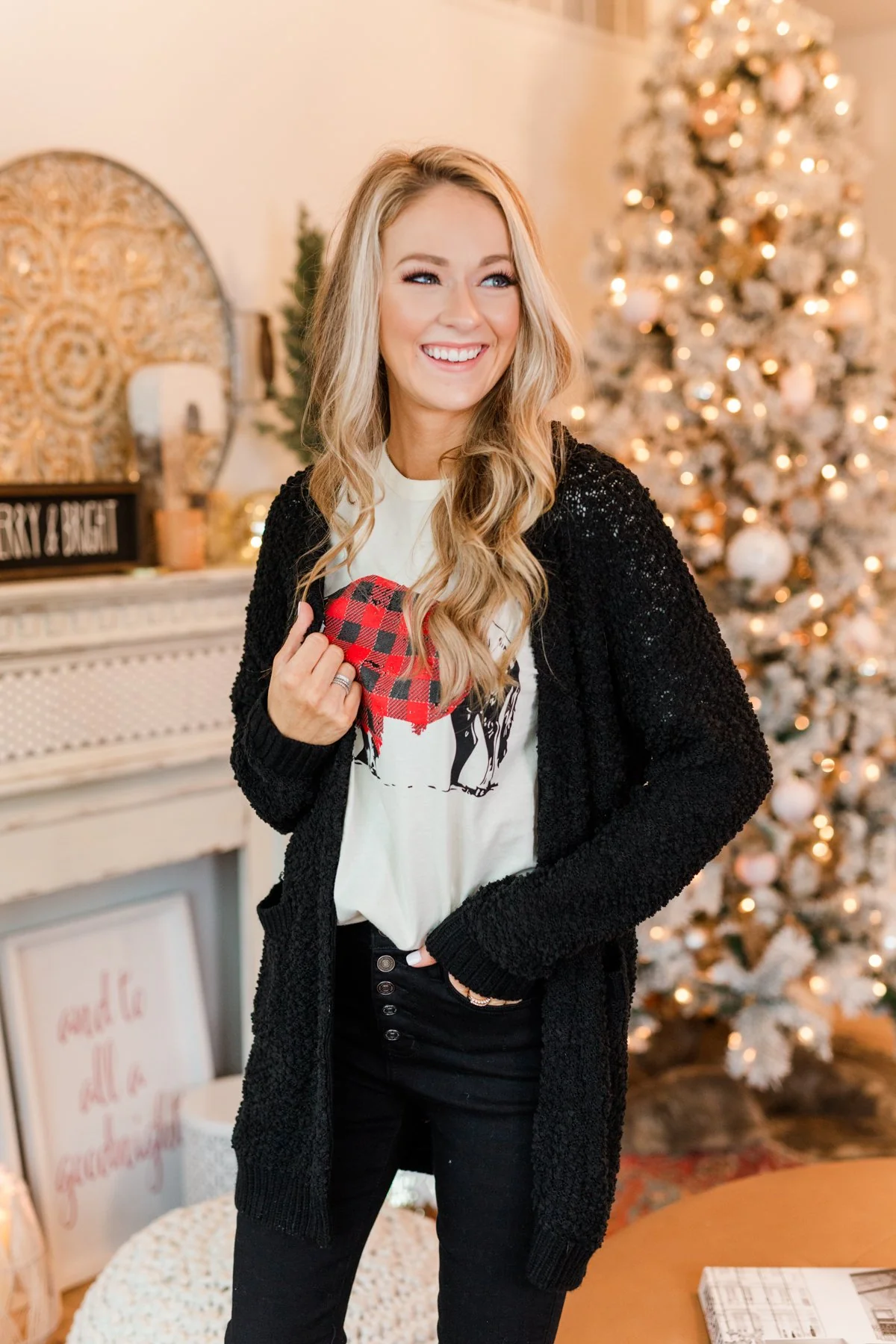 Stealing Glances Popcorn Knit Cardigan- Black - Image 3