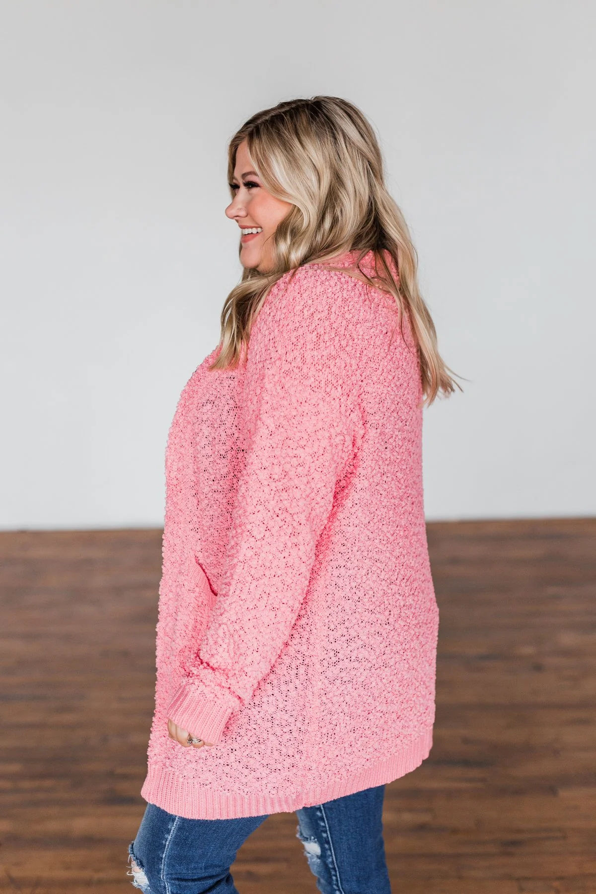 Stealing Glances Popcorn Knit Cardigan- Bubblegum Pink - Image 15